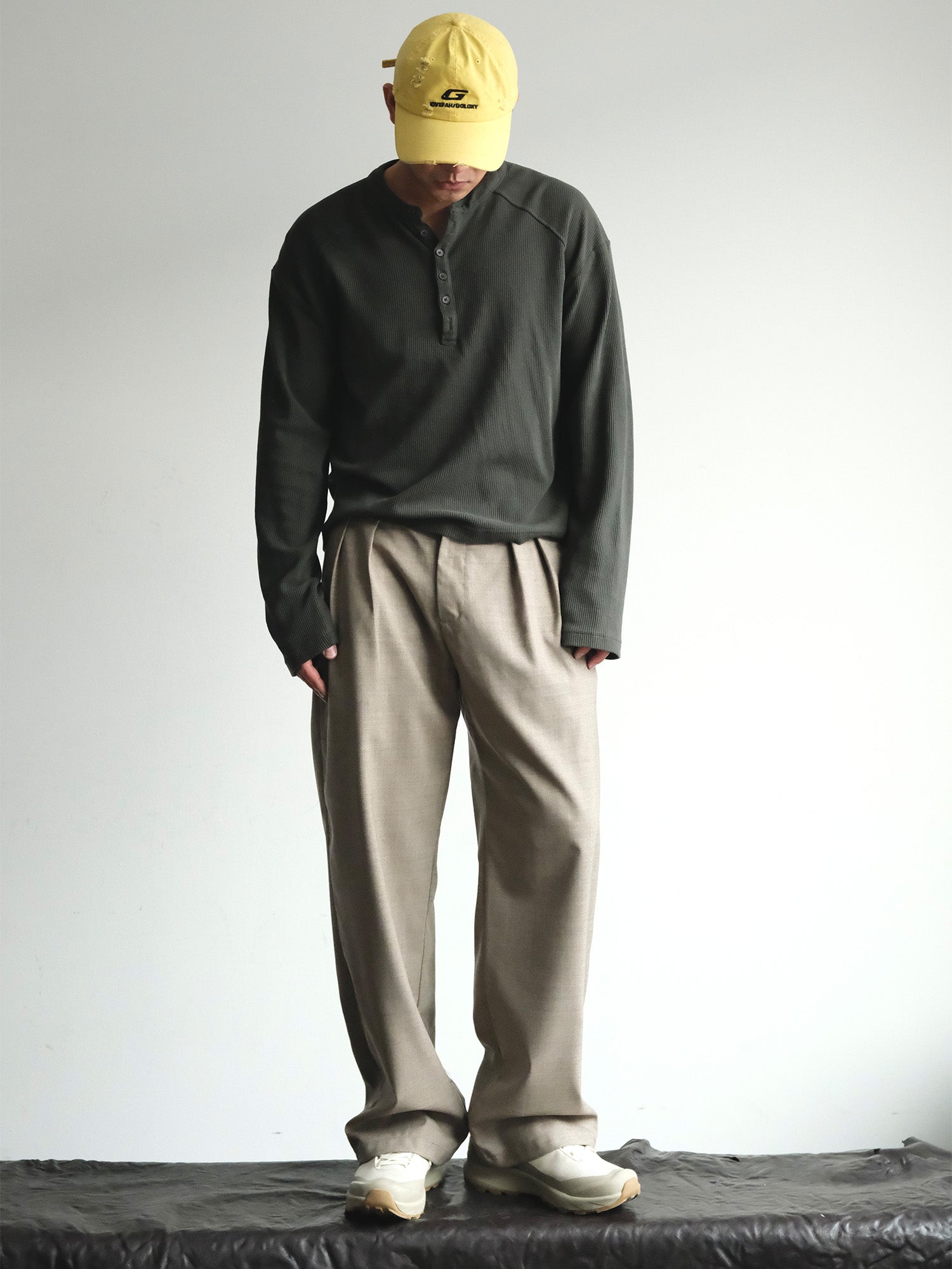 NEIGBORL Wool Double-Pleated Straight-Leg Trousers-Jeans-S-Khaki-Free Shipping Leatheretro
