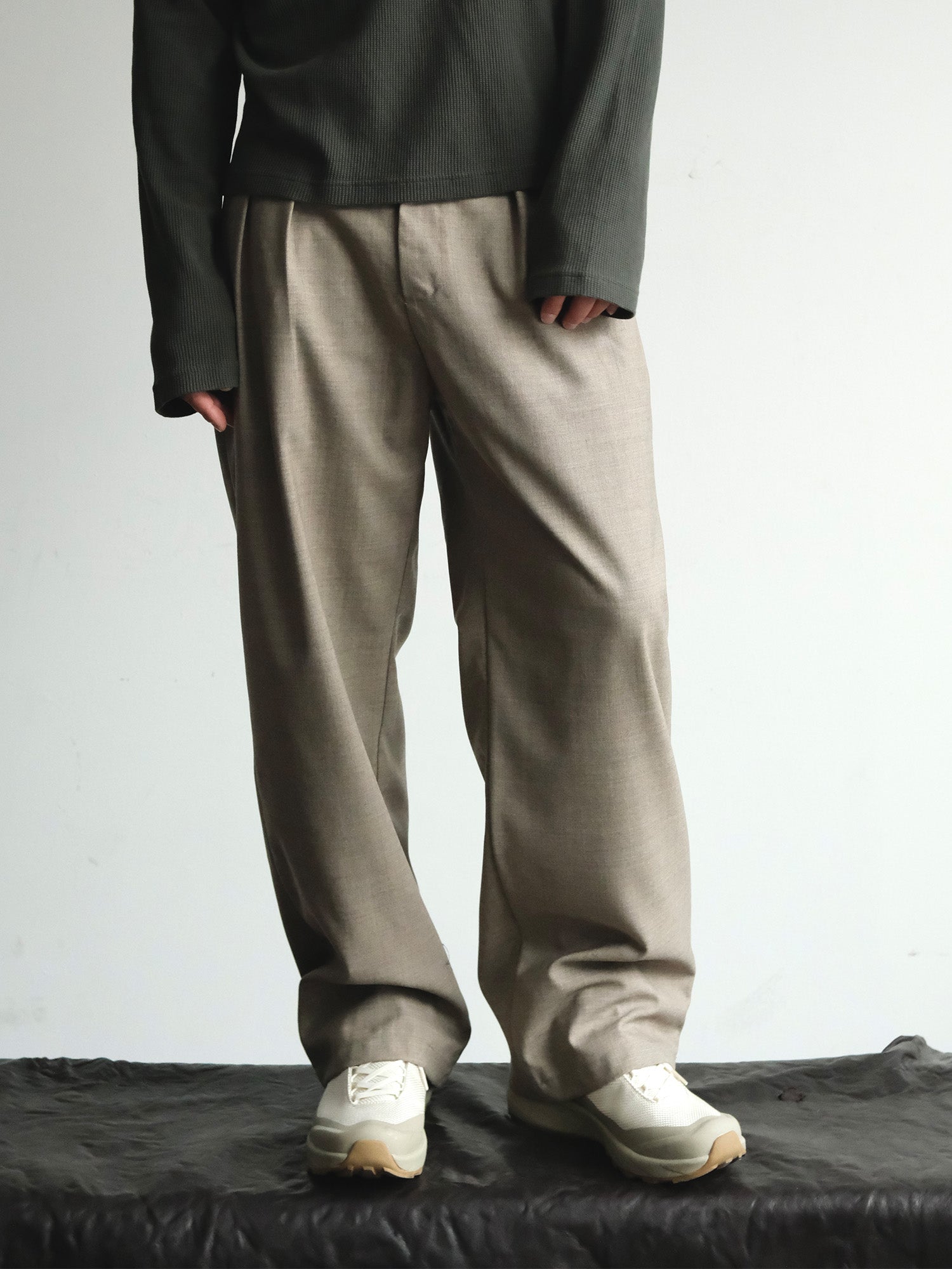 NEIGBORL Wool Double-Pleated Straight-Leg Trousers-Jeans-S-Khaki-Free Shipping Leatheretro