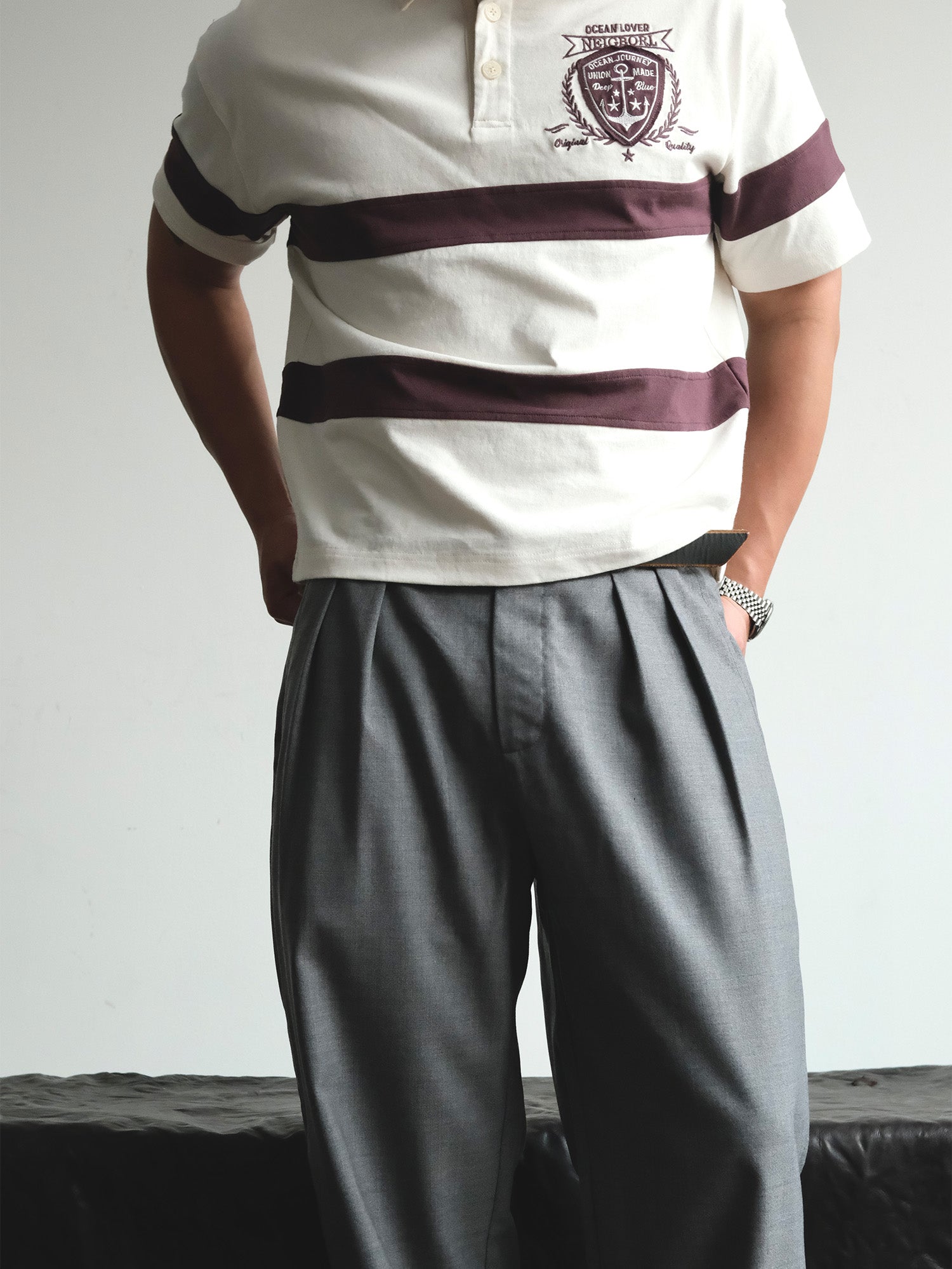 NEIGBORL Wool Double-Pleated Straight-Leg Trousers-Jeans-S-Khaki-Free Shipping Leatheretro