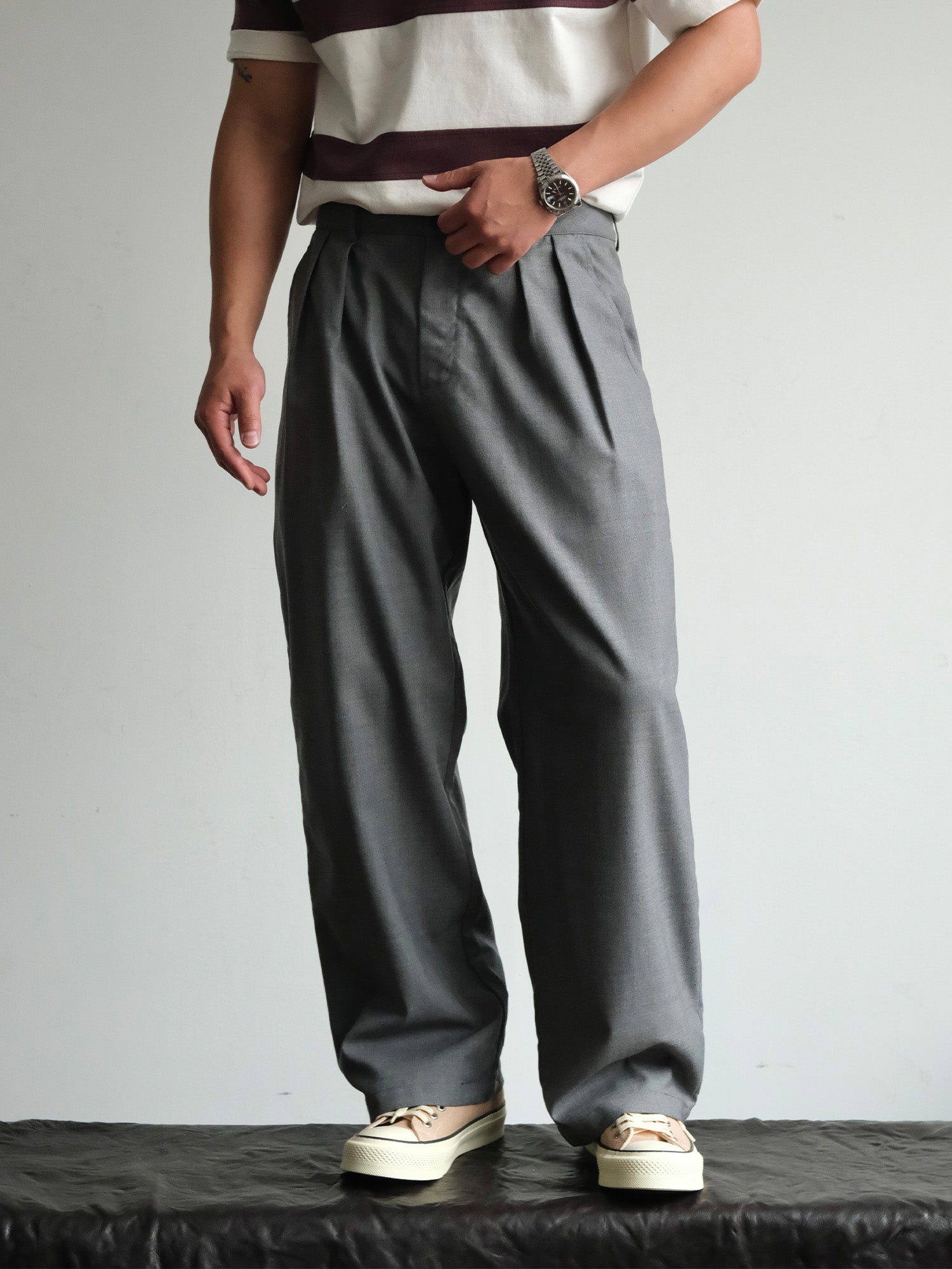 NEIGBORL Wool Double-Pleated Straight-Leg Trousers-Jeans-S-Khaki-Free Shipping Leatheretro