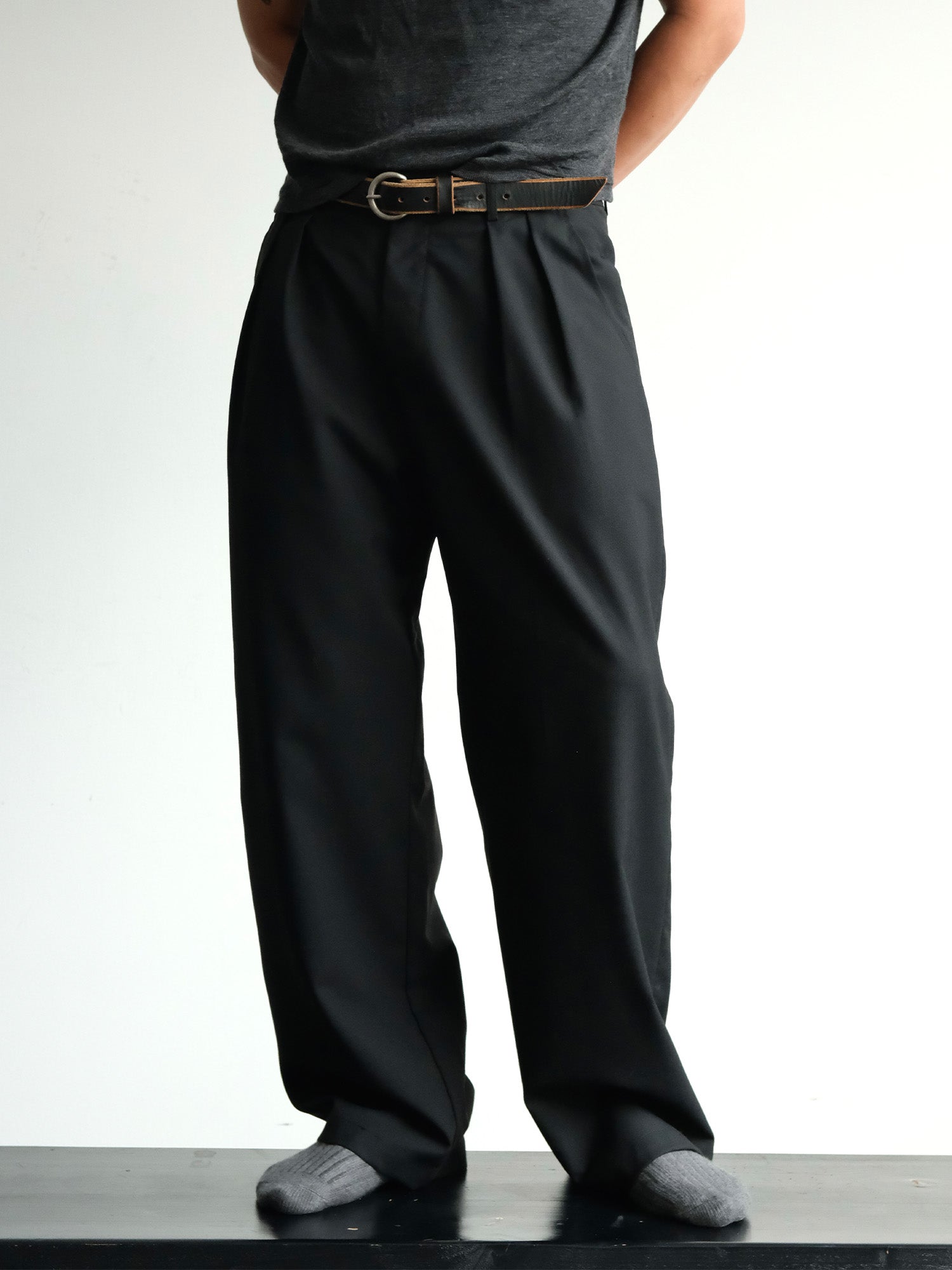NEIGBORL Wool Double-Pleated Straight-Leg Trousers-Jeans-S-Khaki-Free Shipping Leatheretro