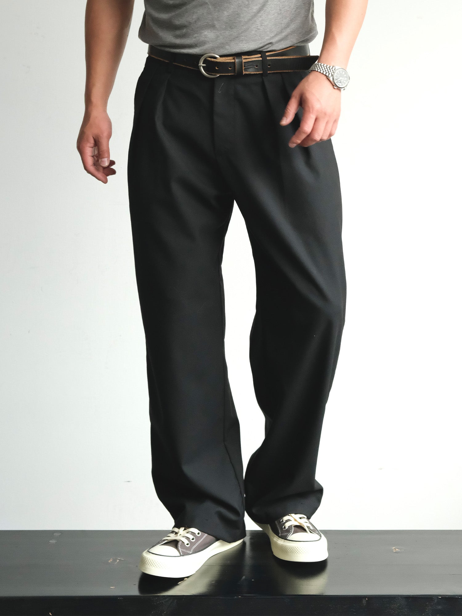 NEIGBORL Wool Double-Pleated Straight-Leg Trousers-Jeans-S-Khaki-Free Shipping Leatheretro