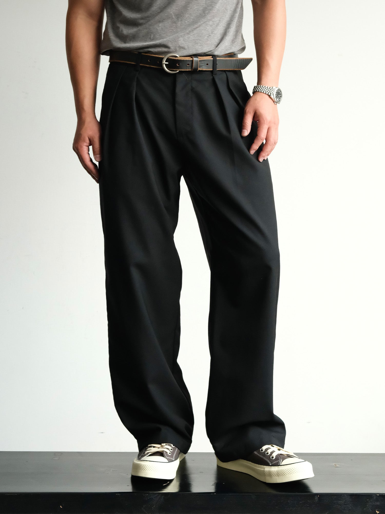 NEIGBORL Wool Double-Pleated Straight-Leg Trousers-Jeans-S-Khaki-Free Shipping Leatheretro