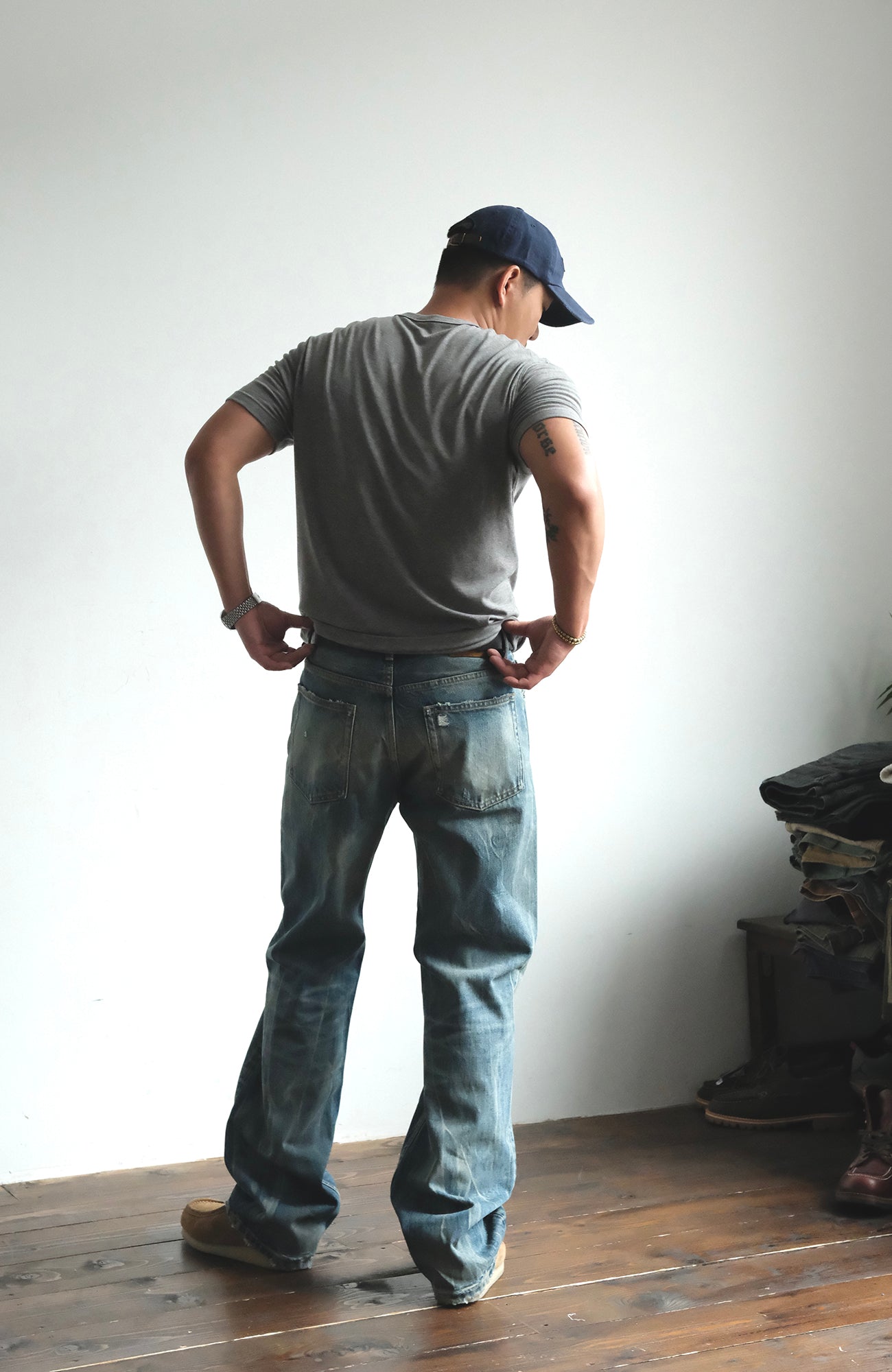 NEIGBORL Wash Distressed Loose-Fit Jeans Blue-Jeans-S (Preorder)-Free Shipping Leatheretro