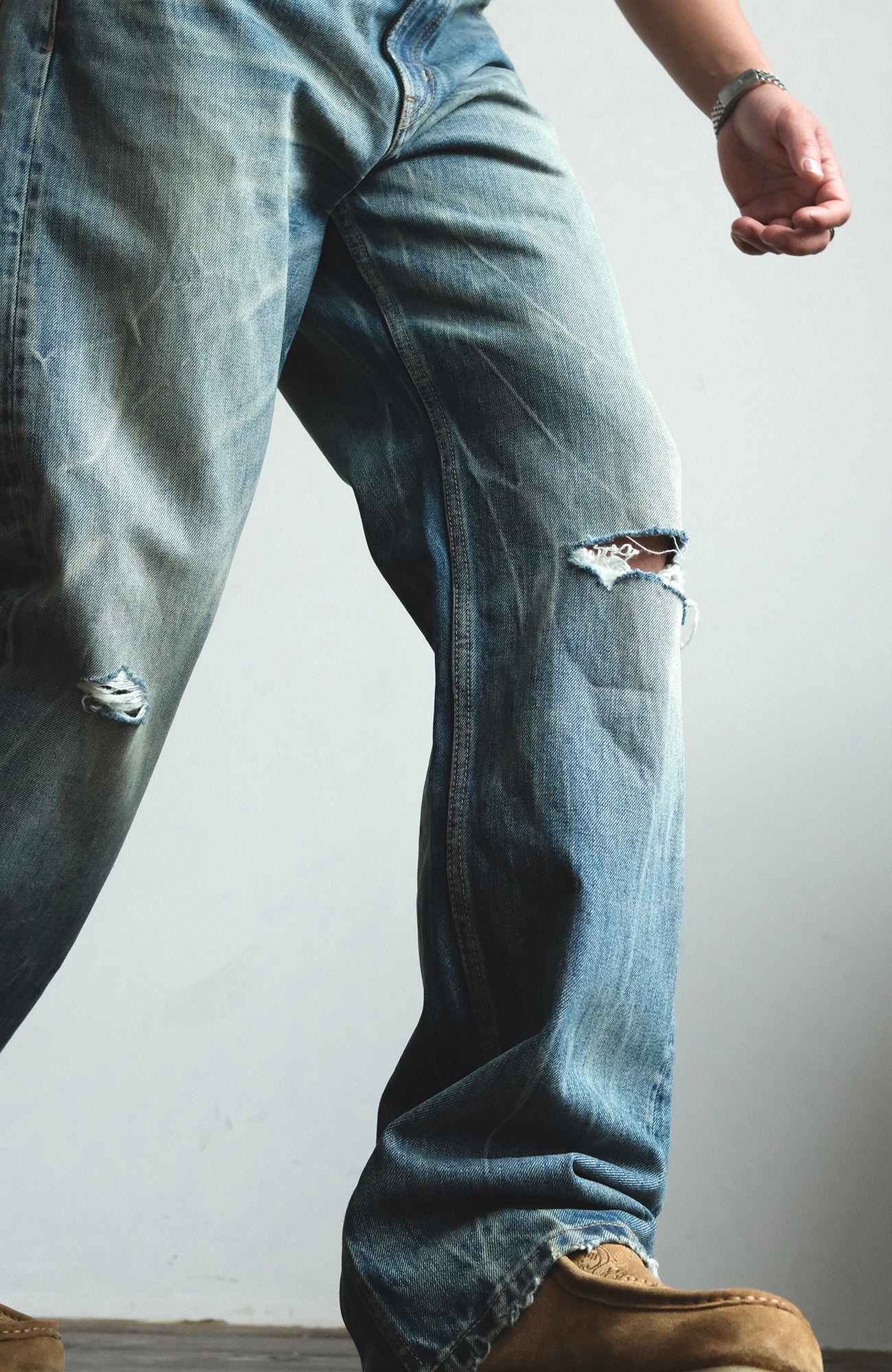 NEIGBORL Wash Distressed Loose-Fit Jeans Blue-Jeans-S (Preorder)-Free Shipping Leatheretro
