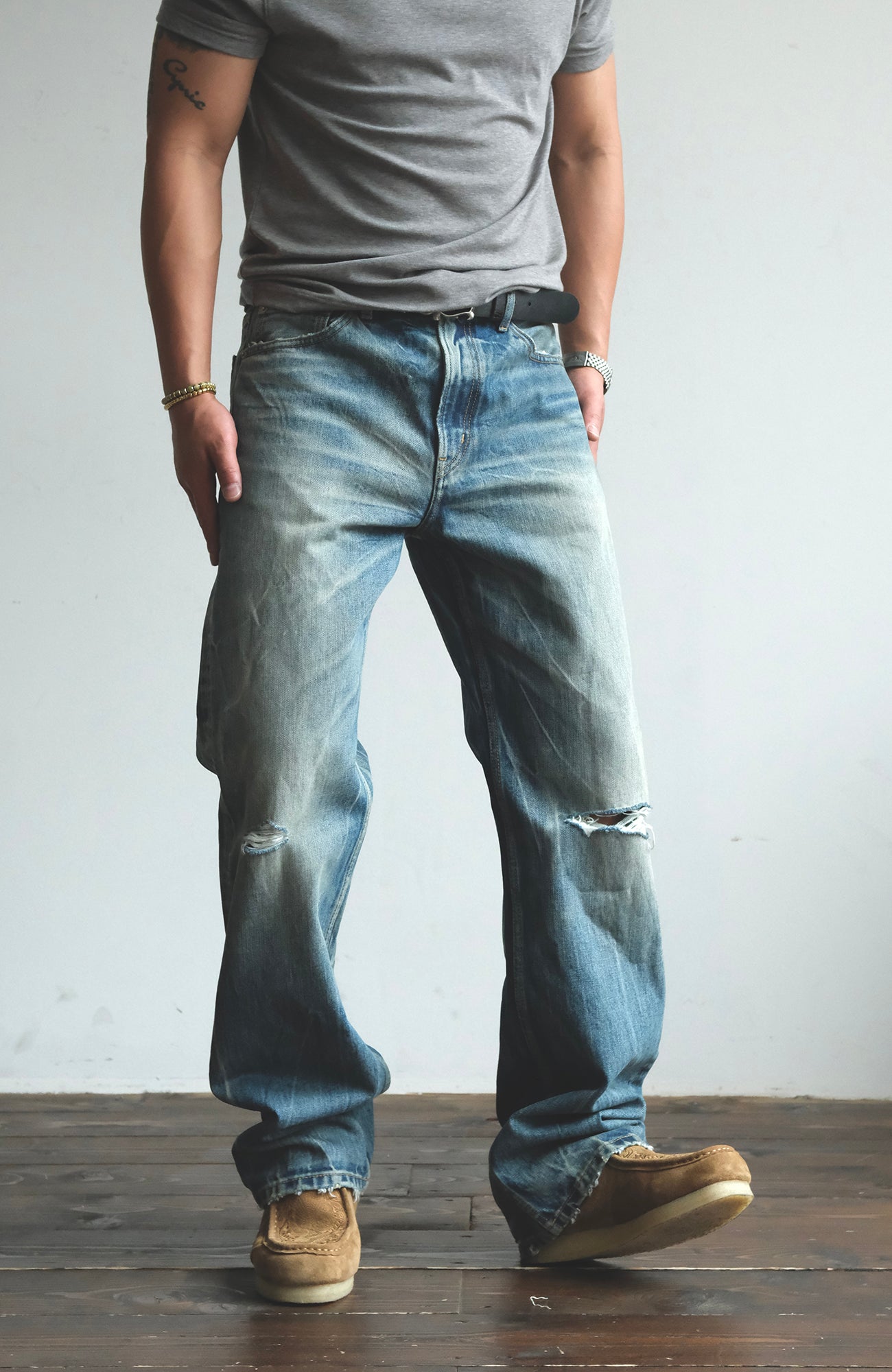 NEIGBORL Wash Distressed Loose-Fit Jeans Blue-Jeans-S (Preorder)-Free Shipping Leatheretro