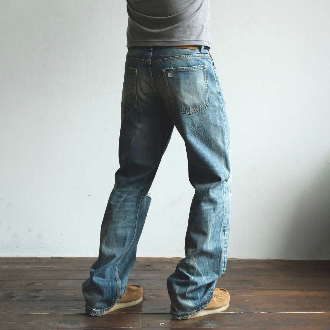 NEIGBORL Wash Distressed Loose-Fit Jeans Blue-Jeans-S (Preorder)-Free Shipping Leatheretro