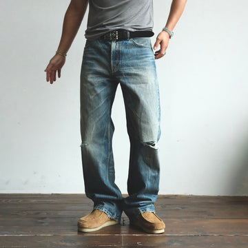 NEIGBORL Wash Distressed Loose-Fit Jeans Blue-Jeans-S (Preorder)-Free Shipping Leatheretro