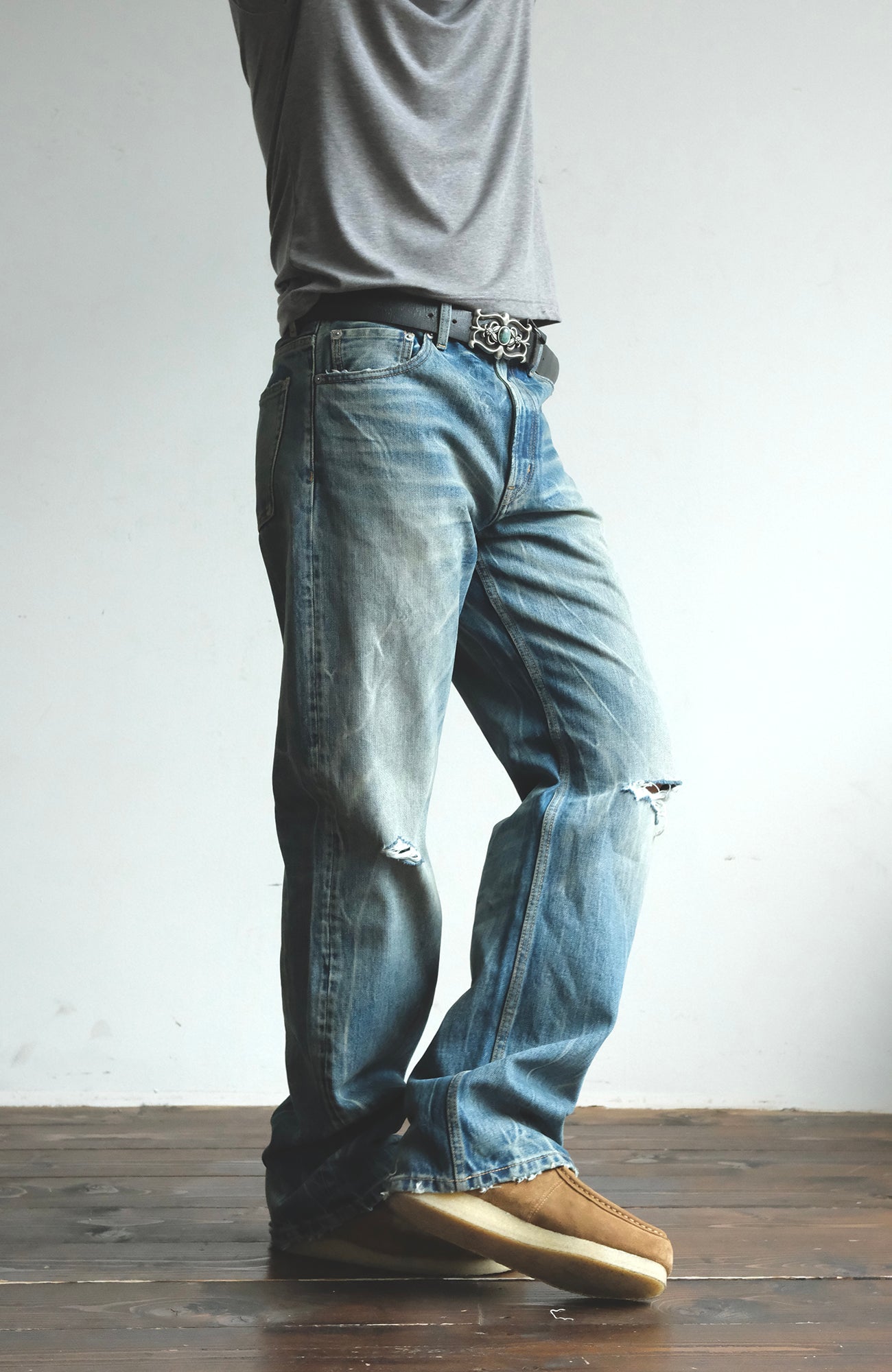 NEIGBORL Wash Distressed Loose-Fit Jeans Blue-Jeans-S (Preorder)-Free Shipping Leatheretro