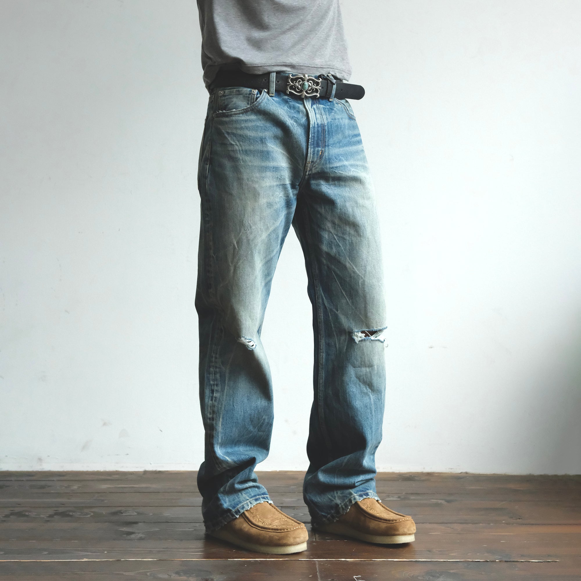 NEIGBORL Wash Distressed Loose-Fit Jeans Blue-Jeans-S (Preorder)-Free Shipping Leatheretro