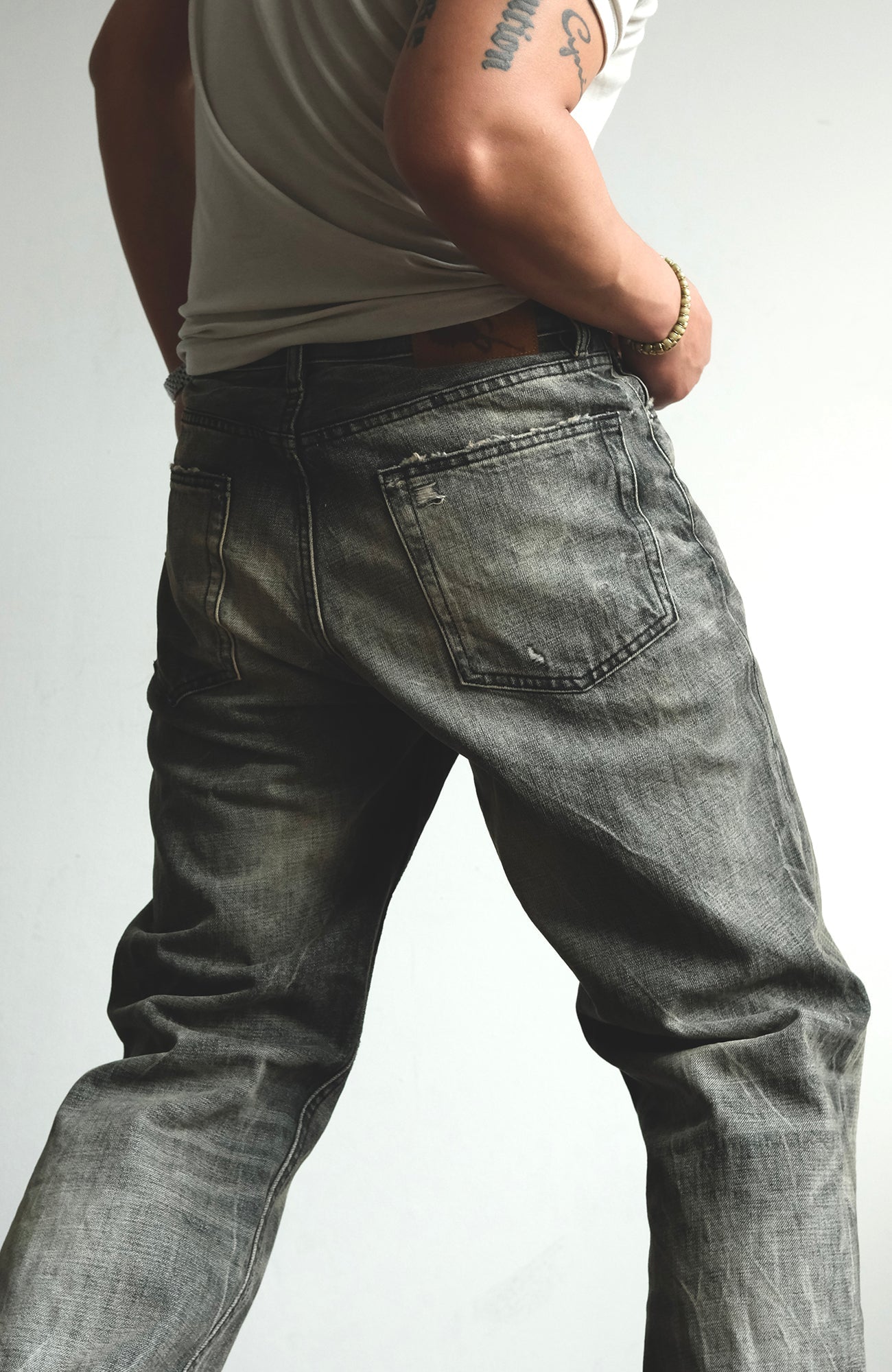 NEIGBORL Wash Distressed Loose-Fit Jeans Black-Jeans-S (Preorder)-Free Shipping Leatheretro