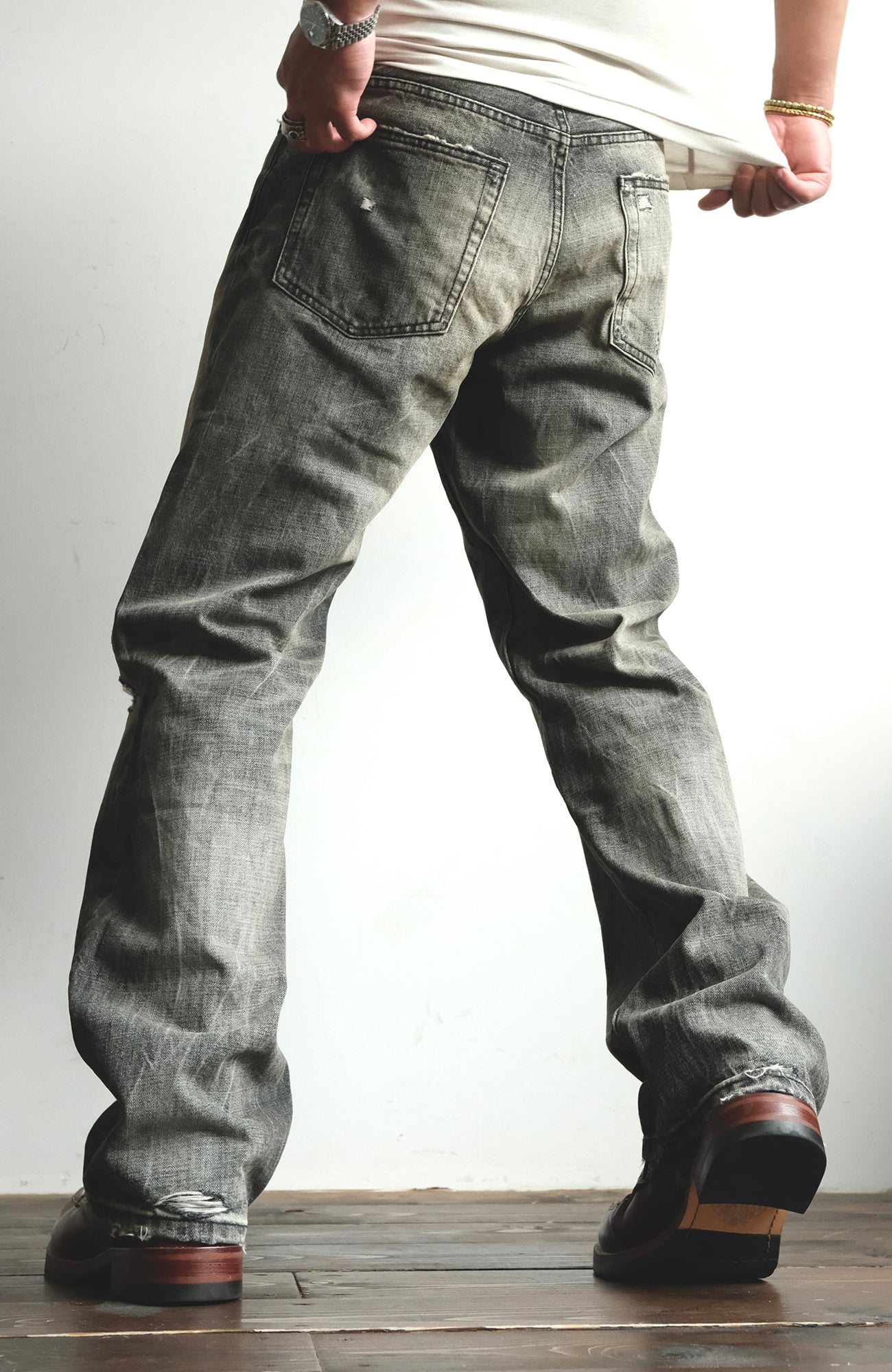 NEIGBORL Wash Distressed Loose-Fit Jeans Black-Jeans-S (Preorder)-Free Shipping Leatheretro