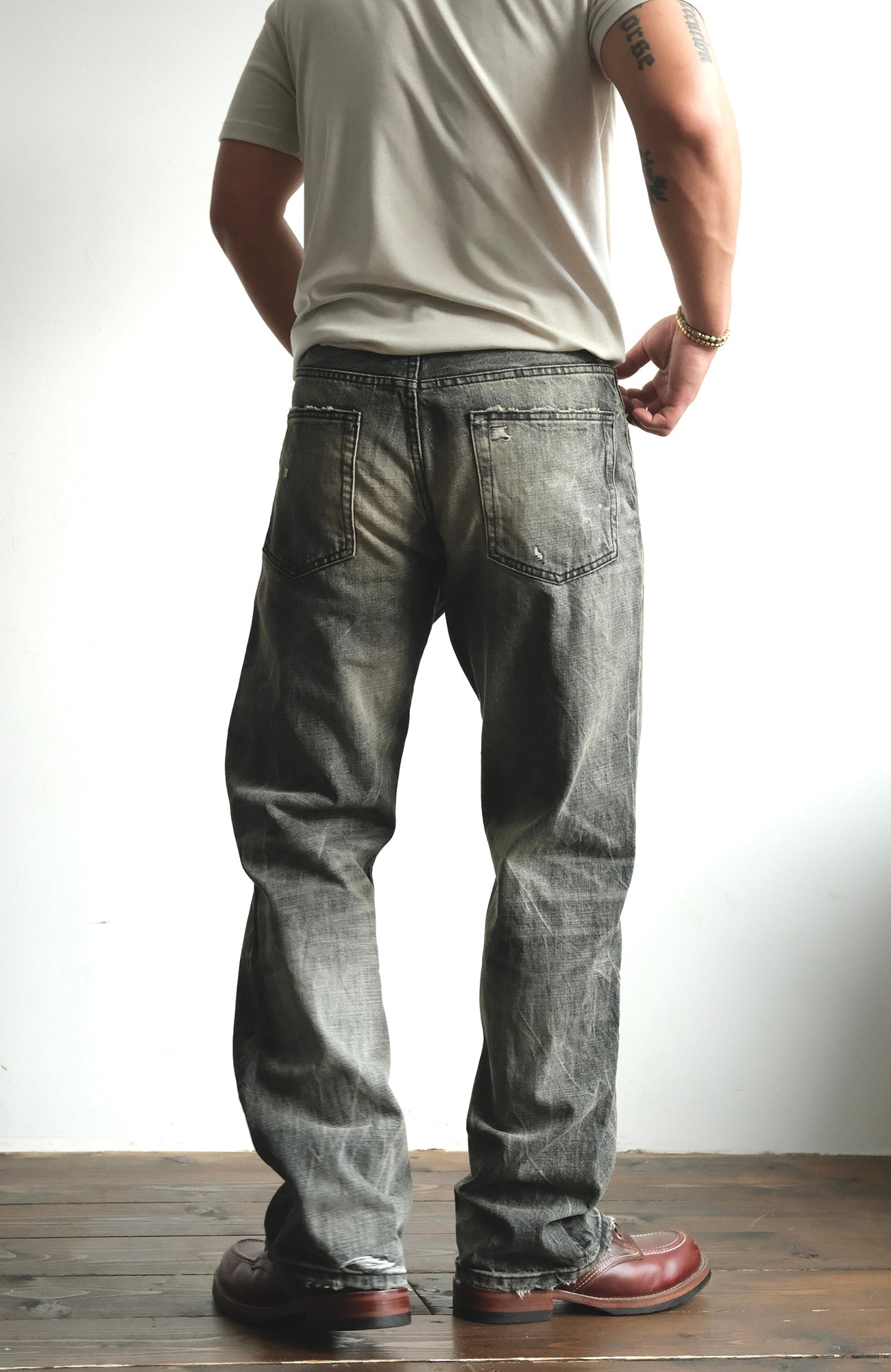 NEIGBORL Wash Distressed Loose-Fit Jeans Black-Jeans-S (Preorder)-Free Shipping Leatheretro