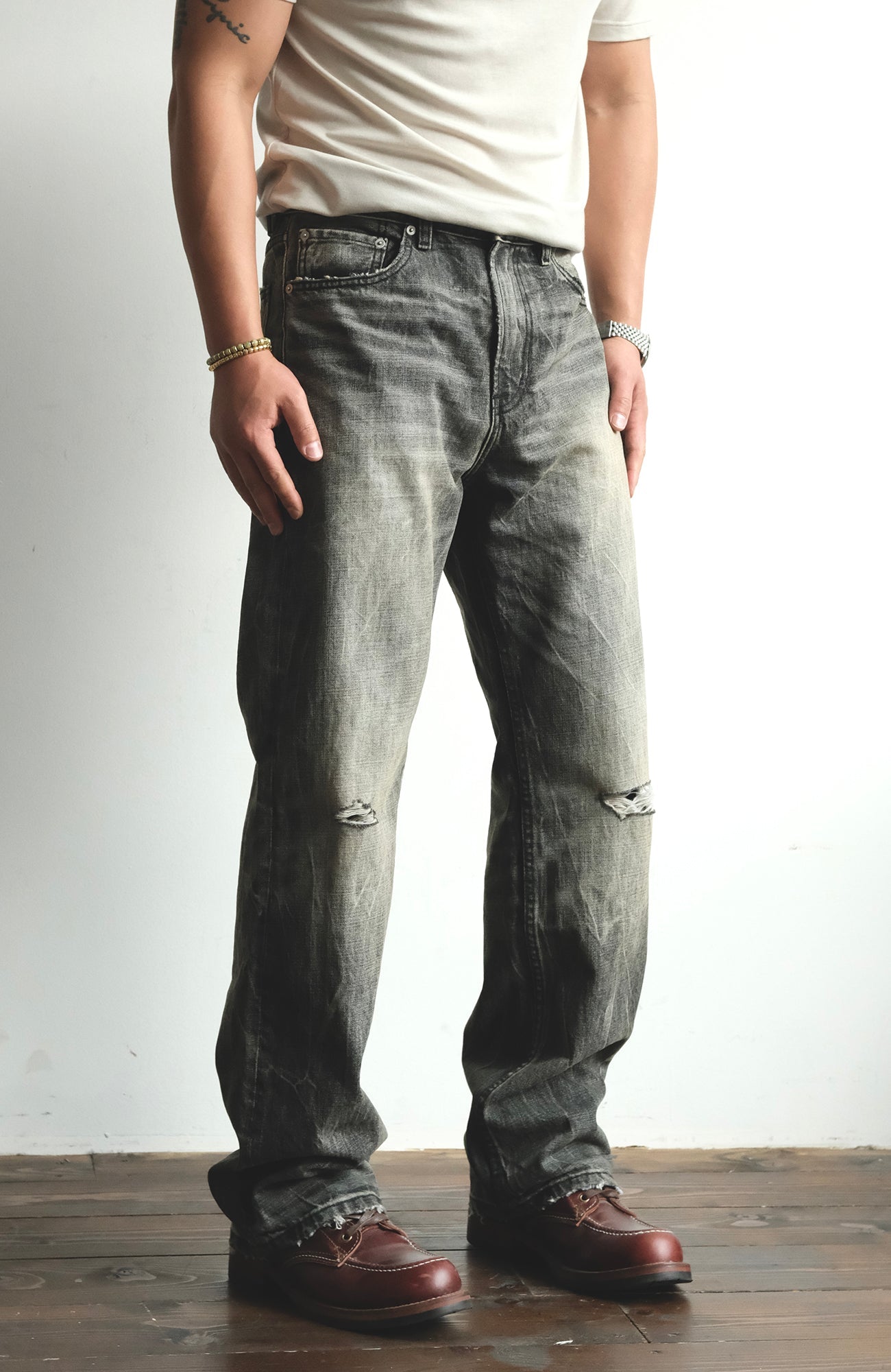 NEIGBORL Wash Distressed Loose-Fit Jeans Black-Jeans-S (Preorder)-Free Shipping Leatheretro