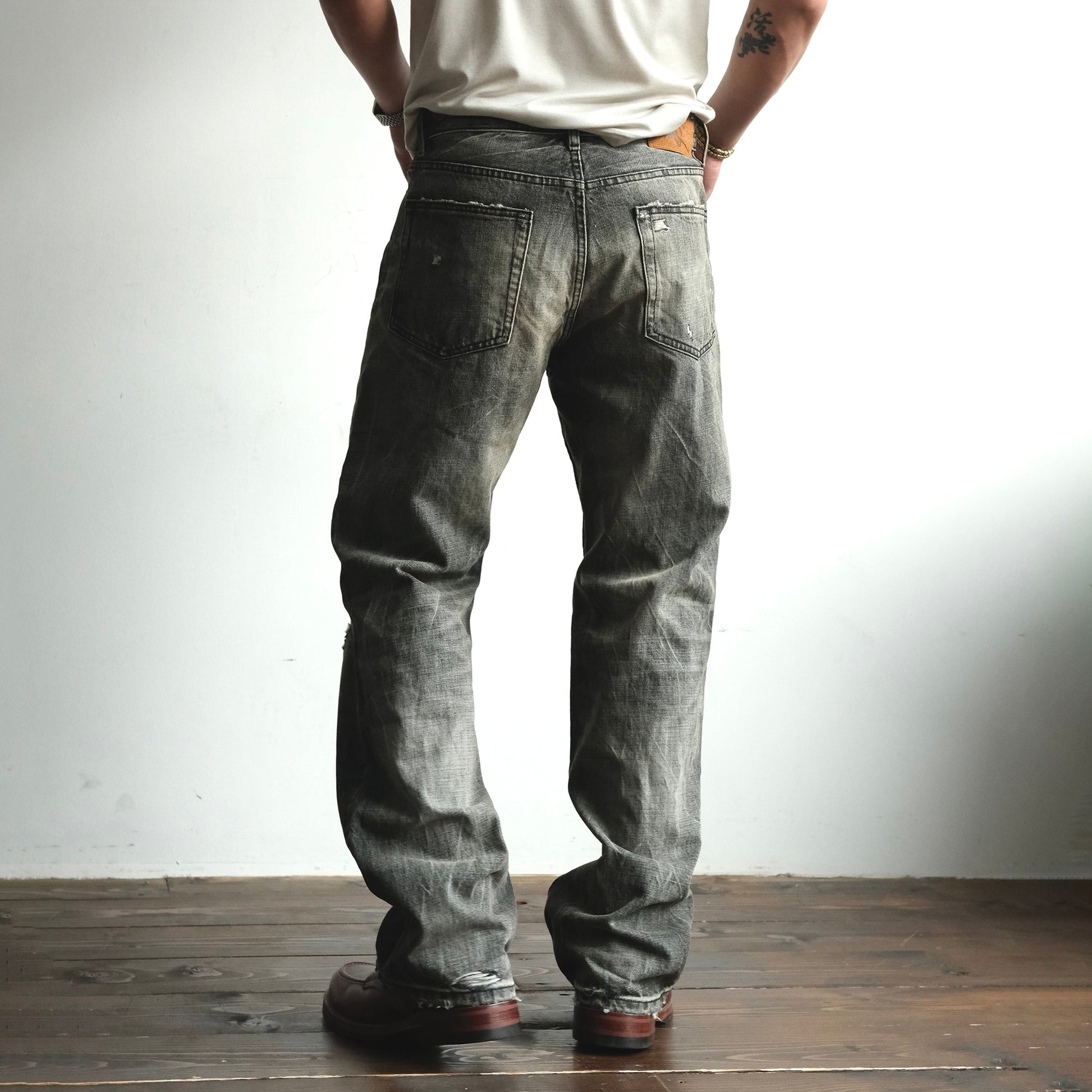 NEIGBORL Wash Distressed Loose-Fit Jeans Black-Jeans-S (Preorder)-Free Shipping Leatheretro