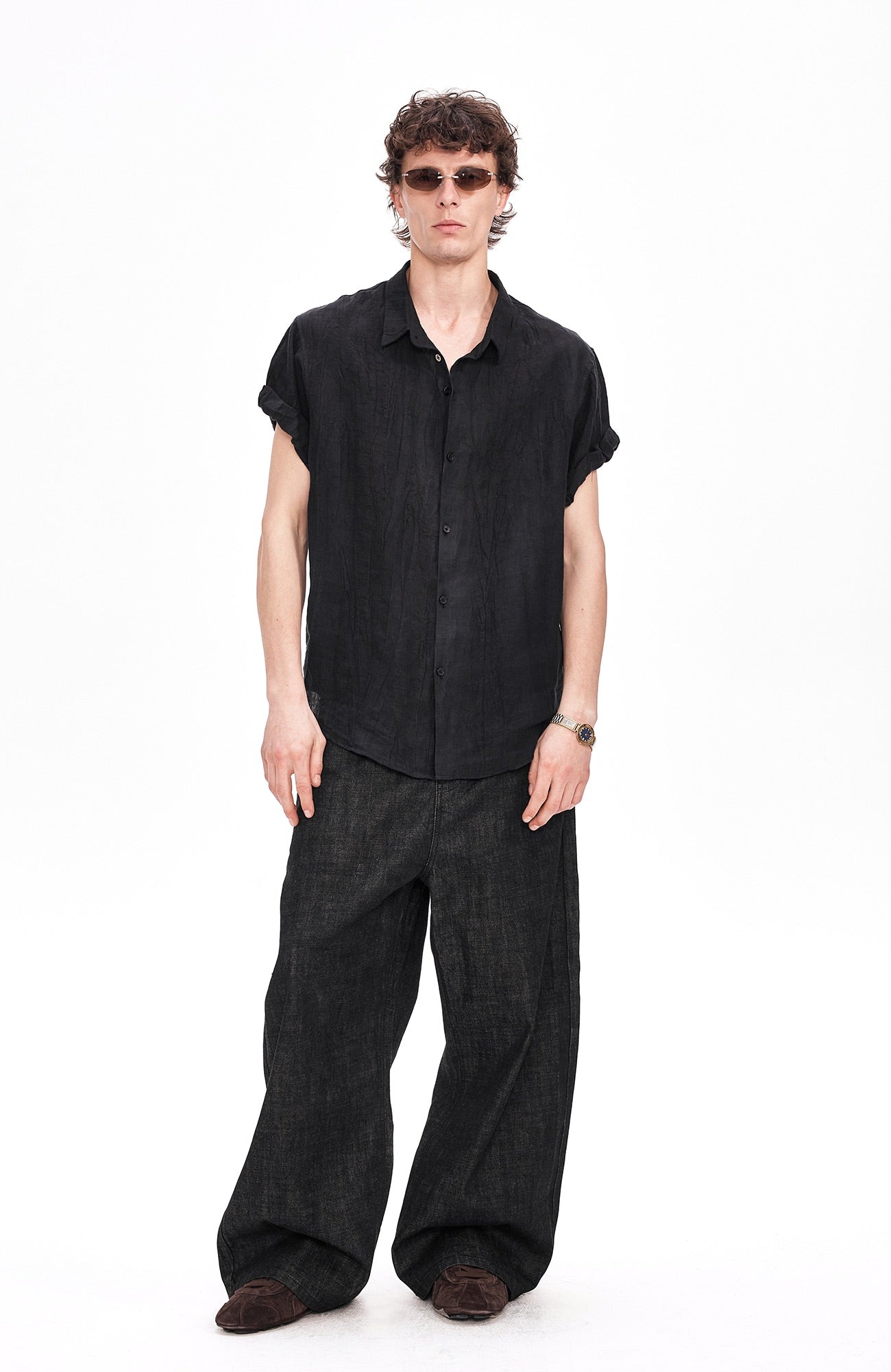 LABELROOM Rolled-Sleeve Linen Shirt-Half shirt-XS (Preorder)-Free Shipping Leatheretro