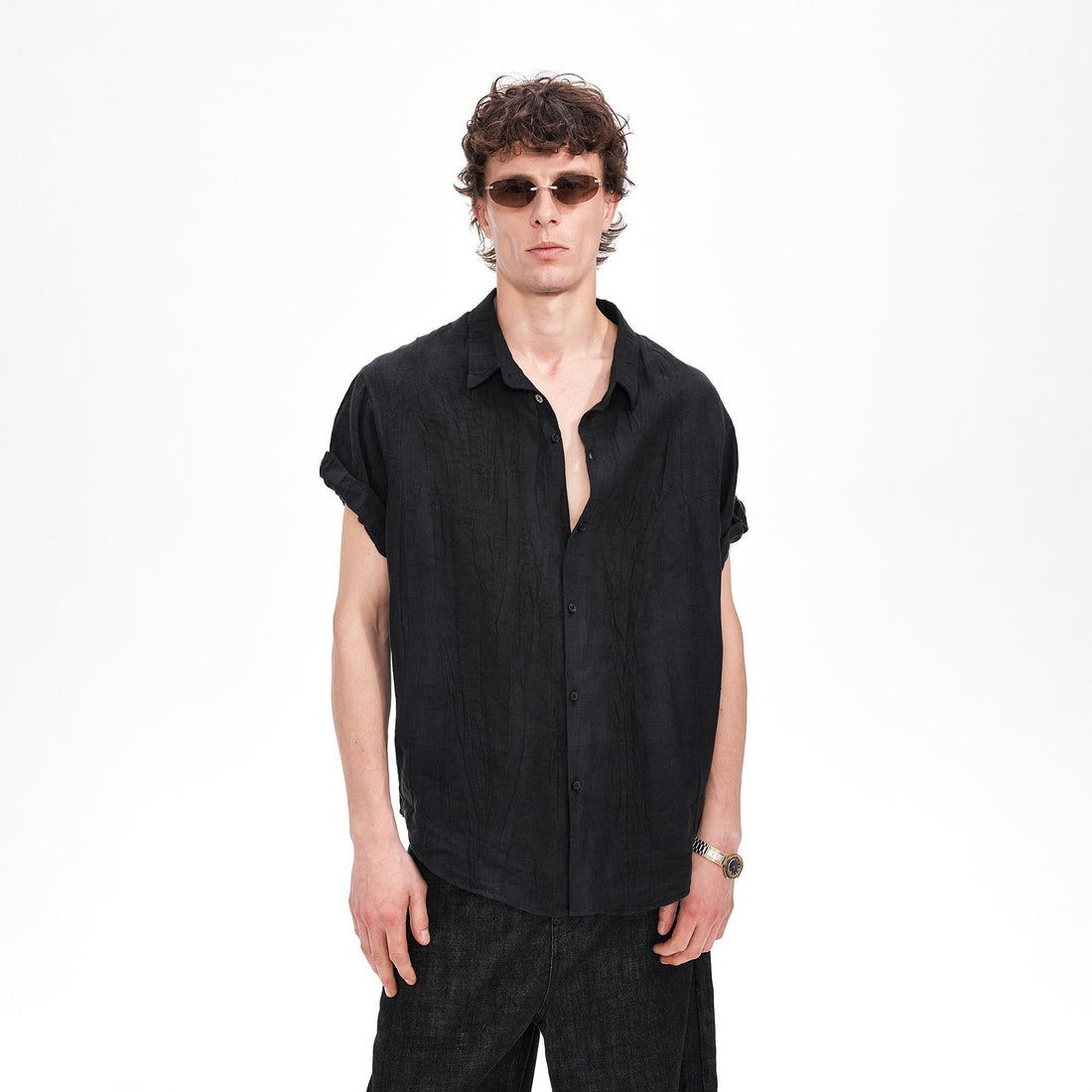 LABELROOM Rolled-Sleeve Linen Shirt-Half shirt-XS (Preorder)-Free Shipping Leatheretro