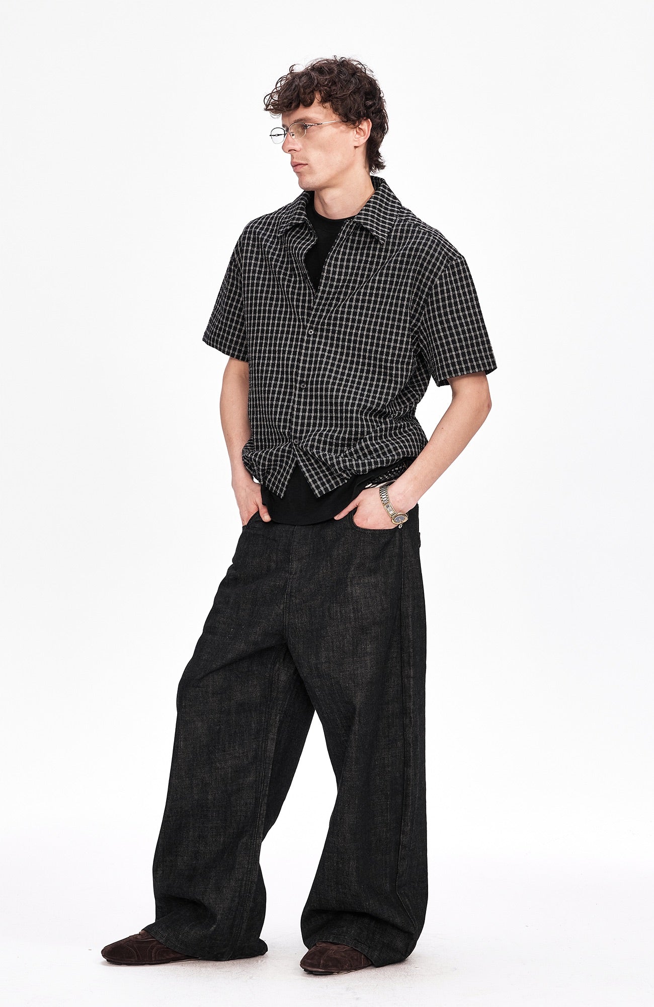 LABELROOM Seersucker Drawstring Check Shirt-Half shirt-M (Preorder)-Free Shipping Leatheretro