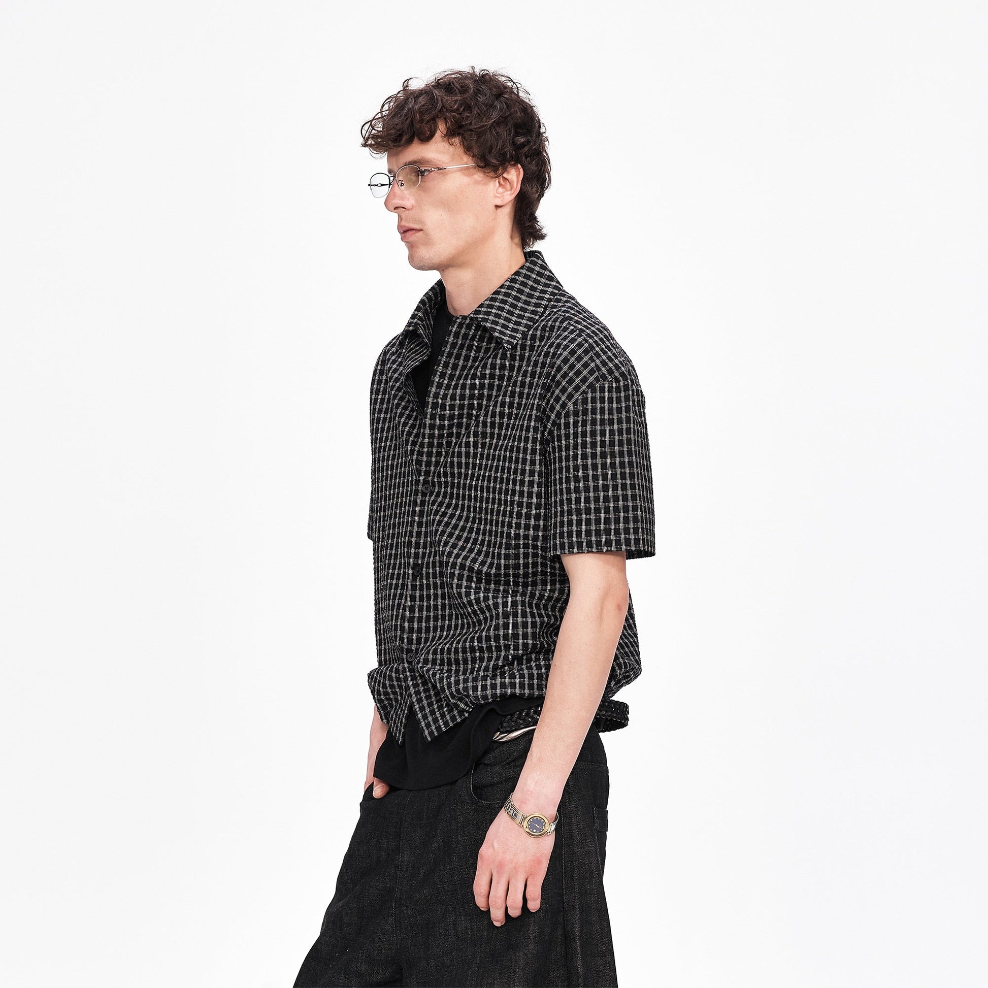 LABELROOM Seersucker Drawstring Check Shirt-Half shirt-M (Preorder)-Free Shipping Leatheretro