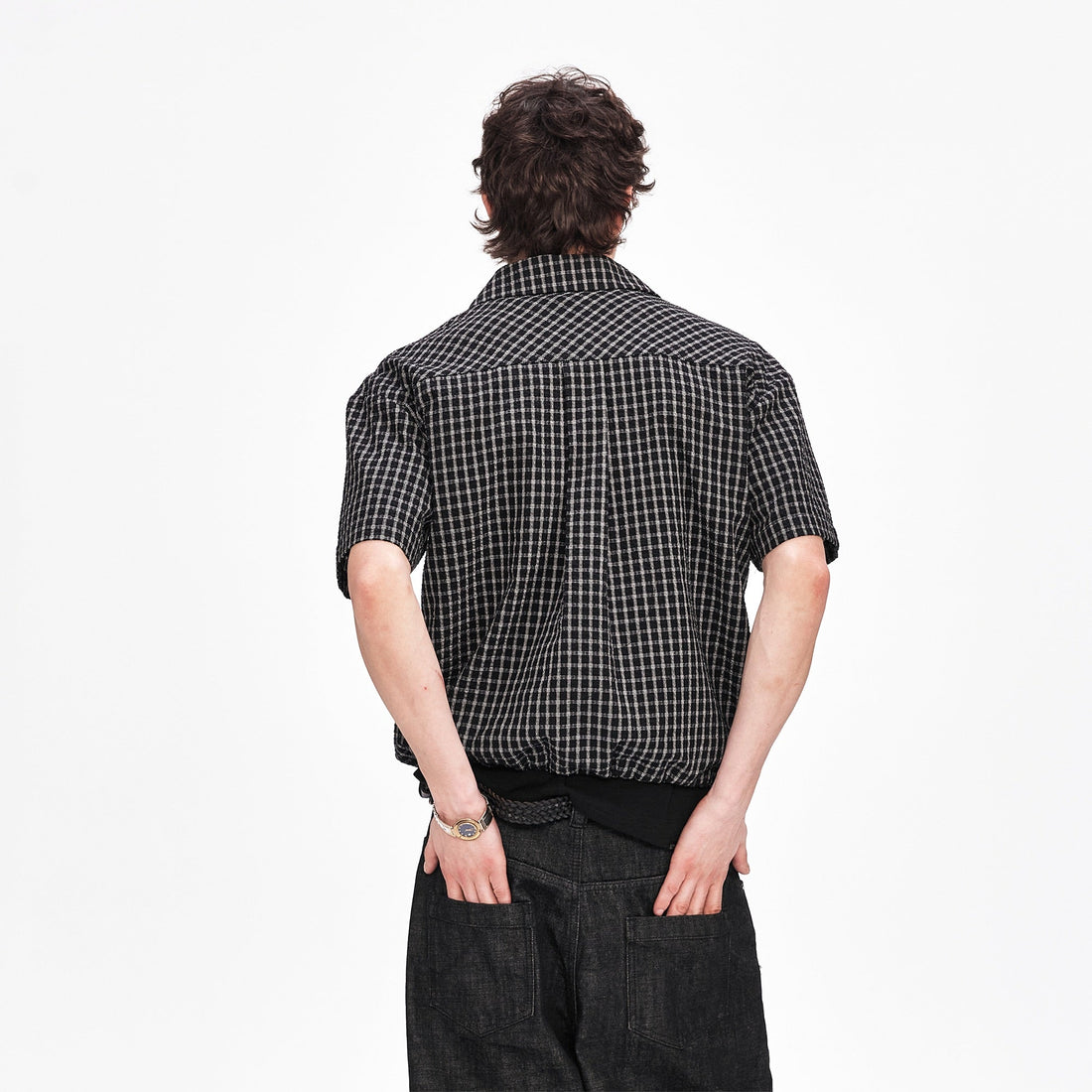 LABELROOM Seersucker Drawstring Check Shirt-Half shirt-M (Preorder)-Free Shipping Leatheretro