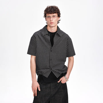 LABELROOM Seersucker Drawstring Check Shirt-Half shirt-M (Preorder)-Free Shipping Leatheretro