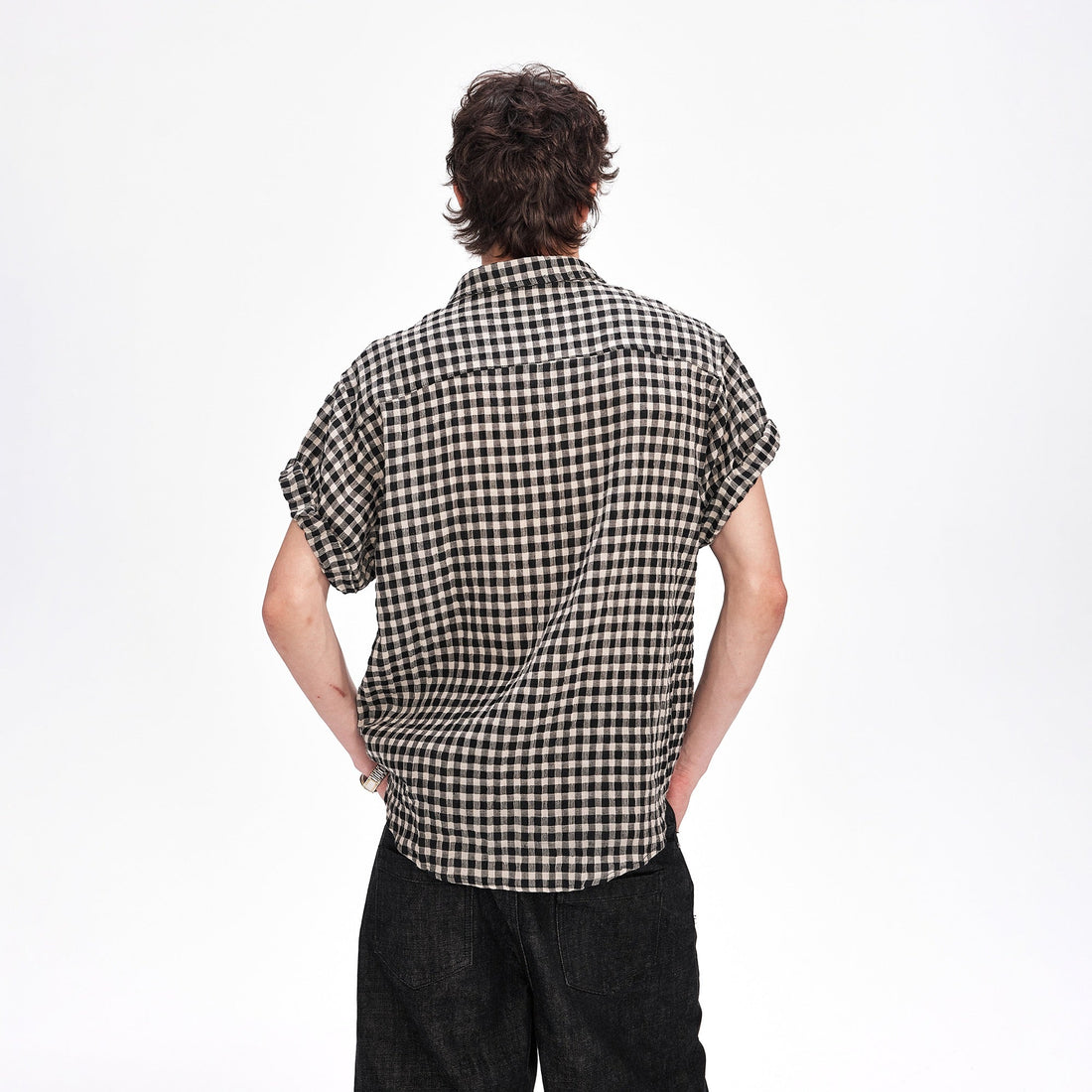 LABELROOM Rolled-Sleeve Linen Check Shirt-Half shirt-XS (Preorder)-Free Shipping Leatheretro