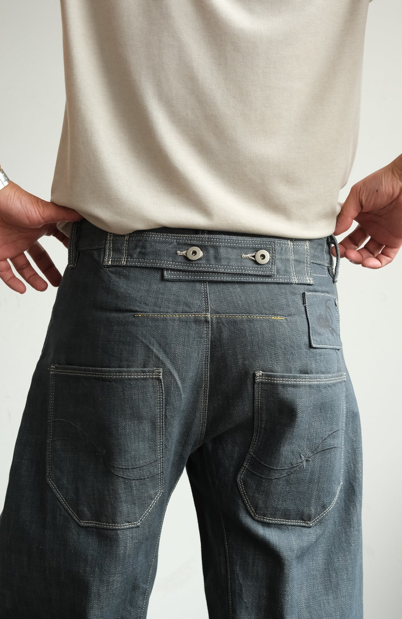 NEIGBORL Back-Buckle Washed Raw Denim Pants-Jeans-S (Preorder)-Free Shipping Leatheretro