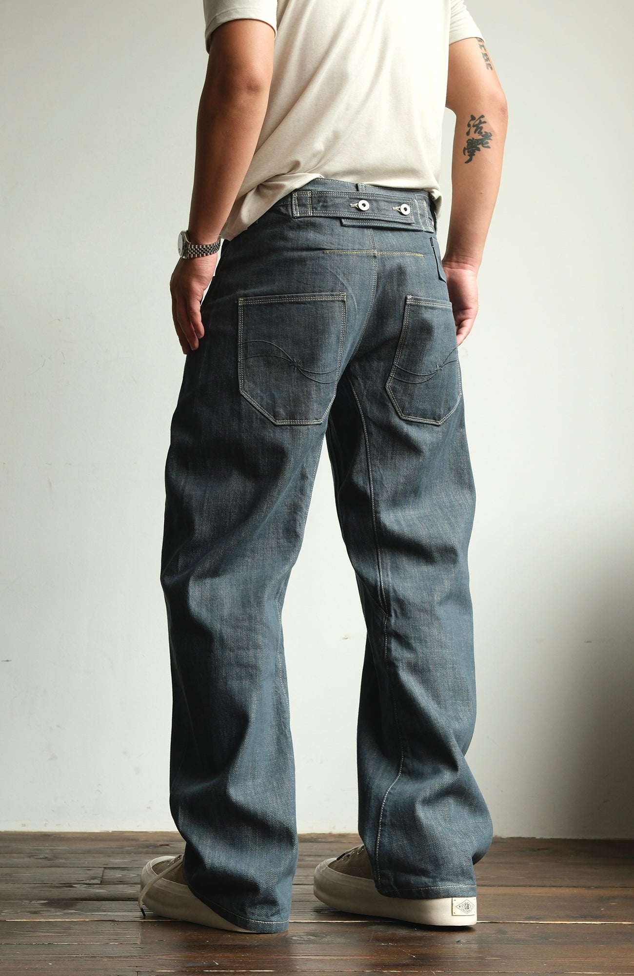 NEIGBORL Back-Buckle Washed Raw Denim Pants-Jeans-S (Preorder)-Free Shipping Leatheretro