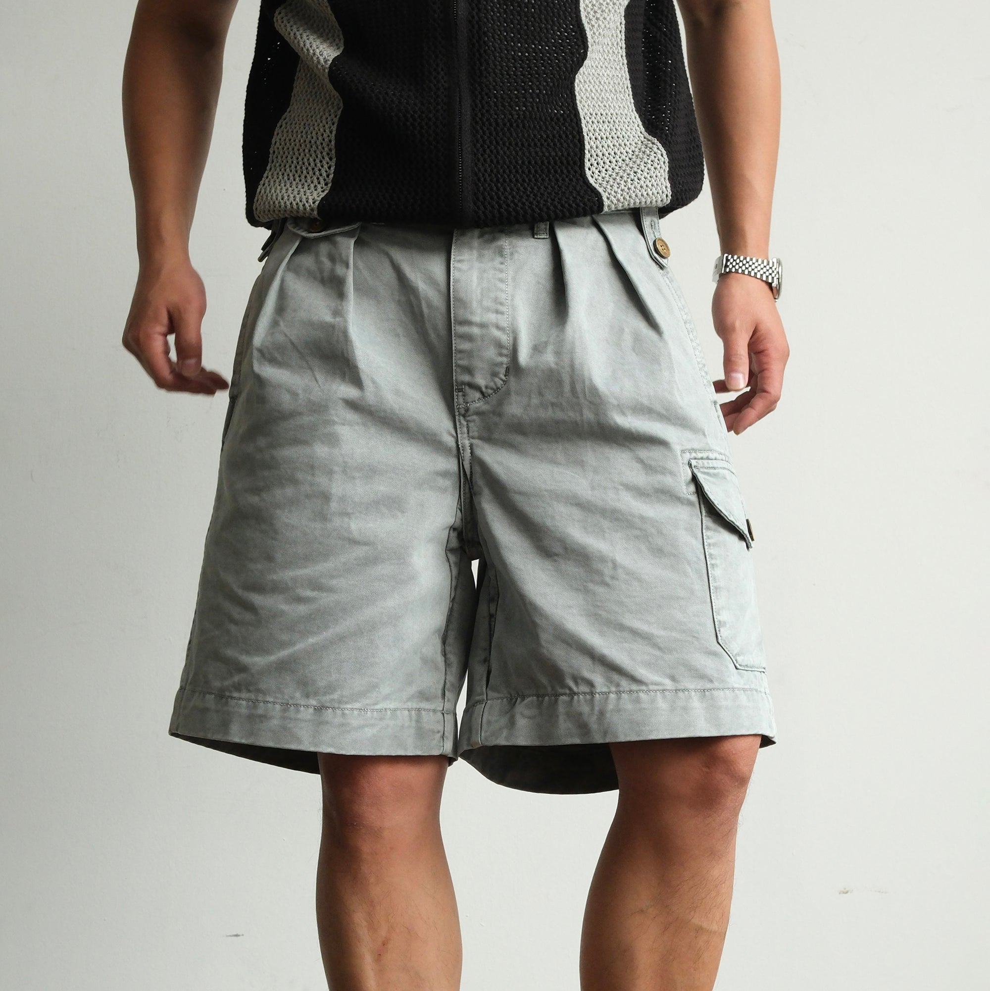 NEIGBORL Retro Washed Multi-Pocket Cargo Shorts-Shorts-S (Preorder)-Gray-Free Shipping Leatheretro