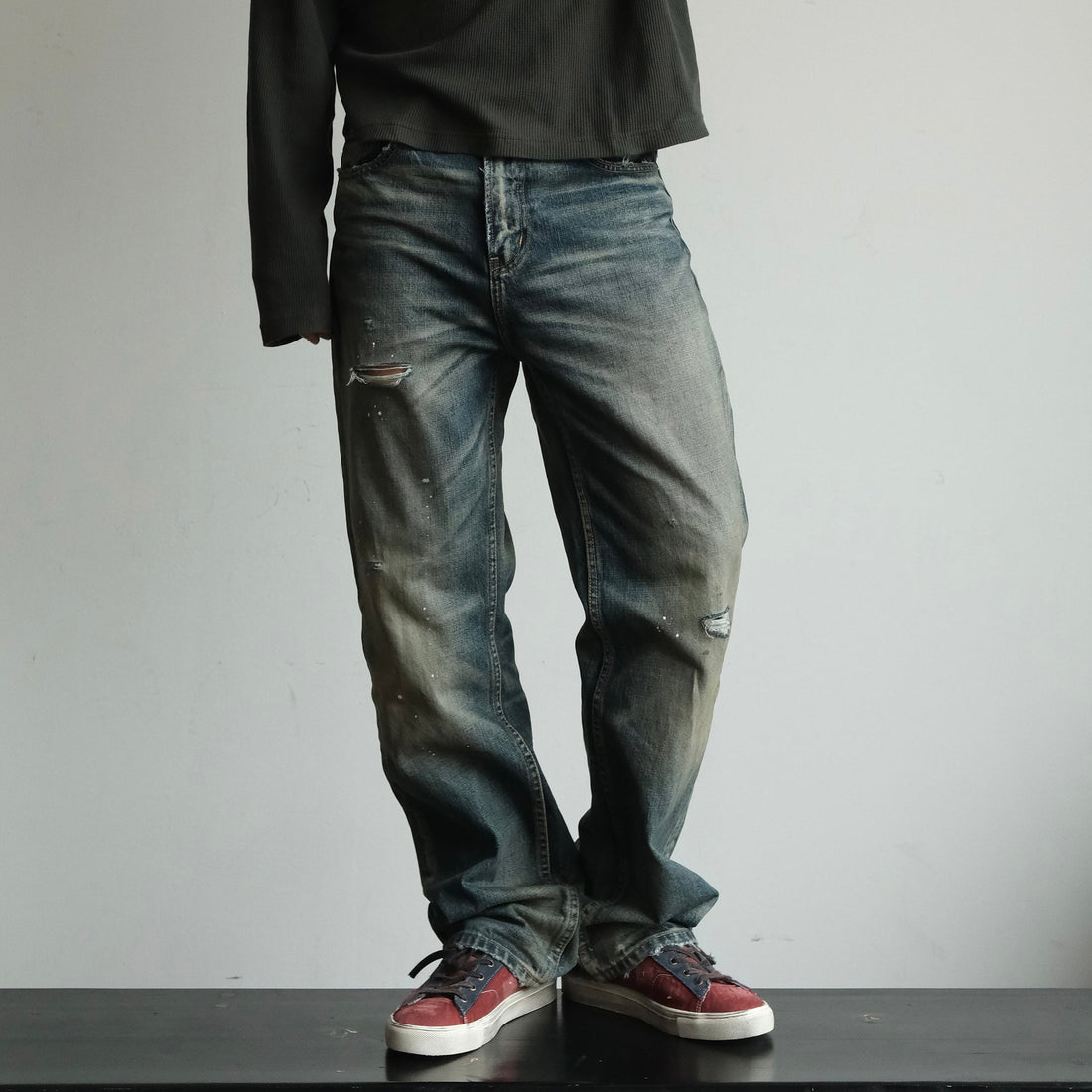 NEIGBORL Ripped Wash Straight-Leg Jeans-Jeans-S (Preorder)-Free Shipping Leatheretro