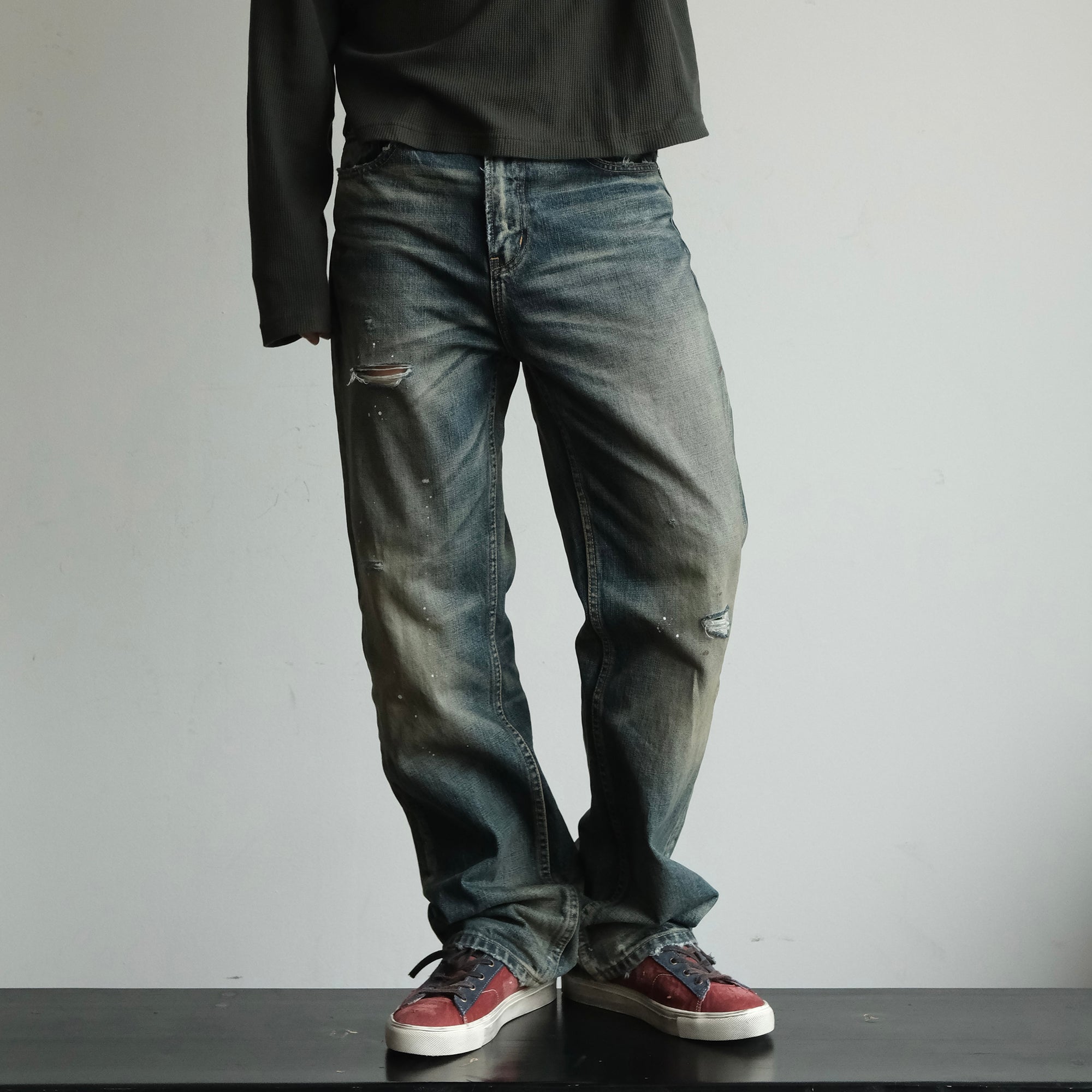 NEIGBORL Ripped Wash Straight-Leg Jeans-Jeans-S (Preorder)-Free Shipping Leatheretro