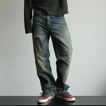 NEIGBORL Ripped Wash Straight-Leg Jeans-Jeans-S (Preorder)-Free Shipping Leatheretro