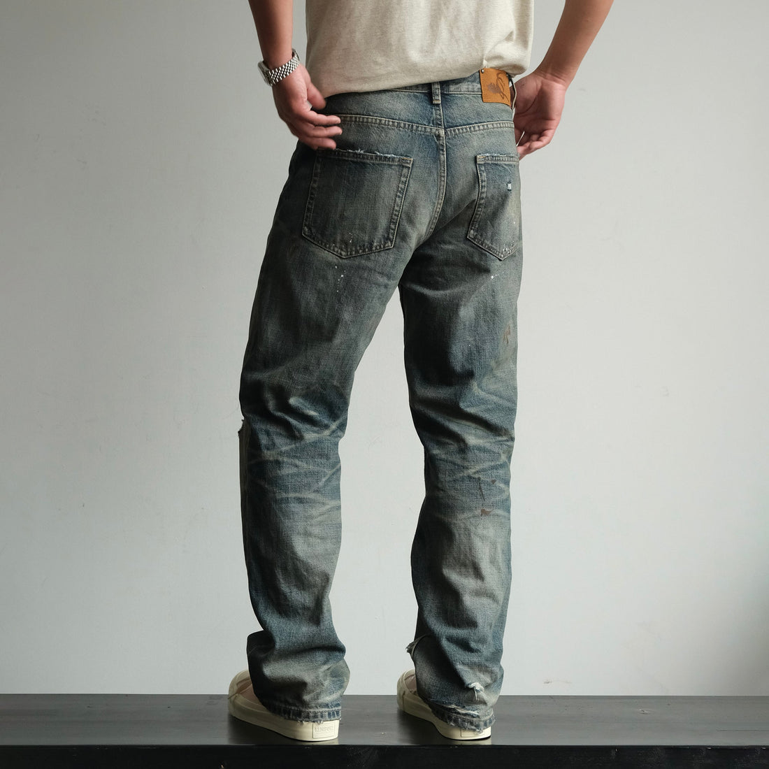NEIGBORL Ripped Wash Straight-Leg Jeans-Jeans-S (Preorder)-Free Shipping Leatheretro