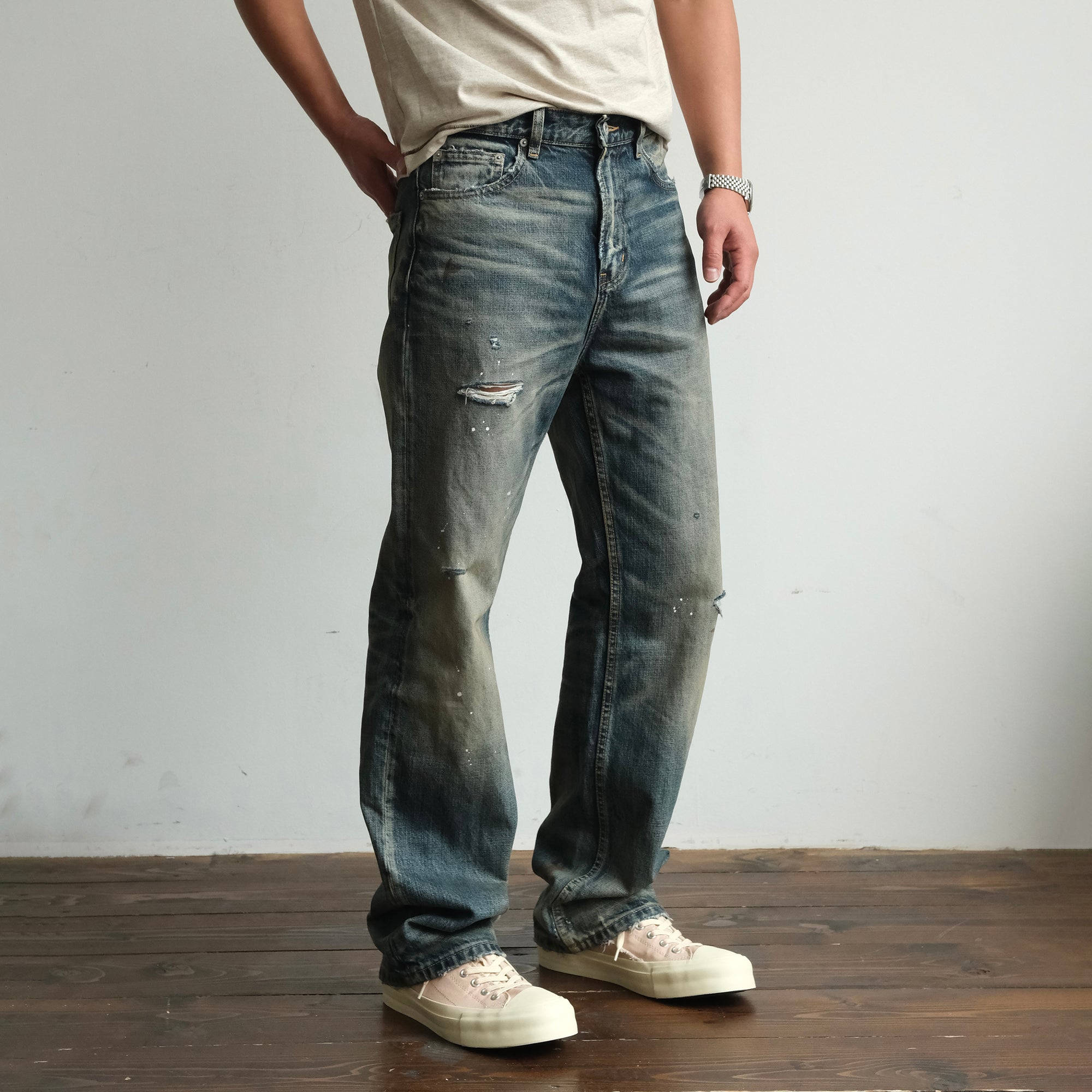 NEIGBORL Ripped Wash Straight-Leg Jeans-Jeans-S (Preorder)-Free Shipping Leatheretro