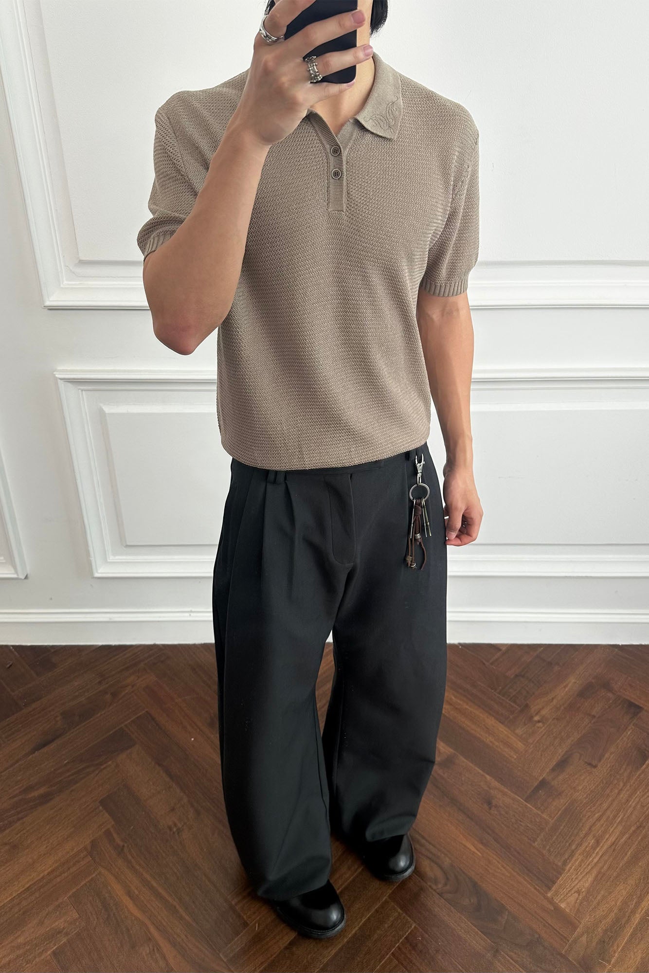 CATSSTAC Linen-Blend Knitted Polo Tee-Shirt-M-Beige-Free Shipping Leatheretro