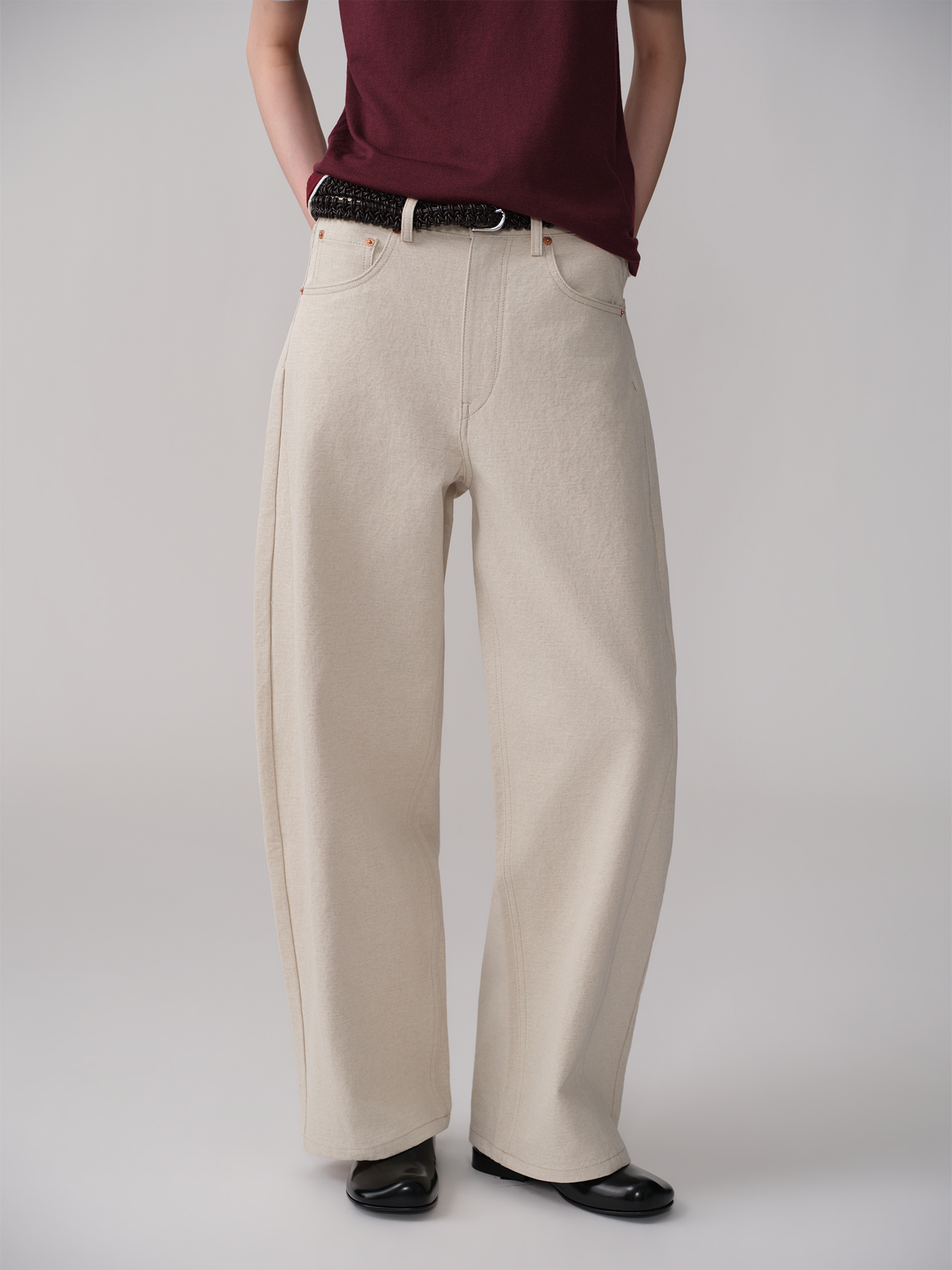 OPICLOTH Paneled Wide-Leg Pants-Jeans-XS-Free Shipping Leatheretro