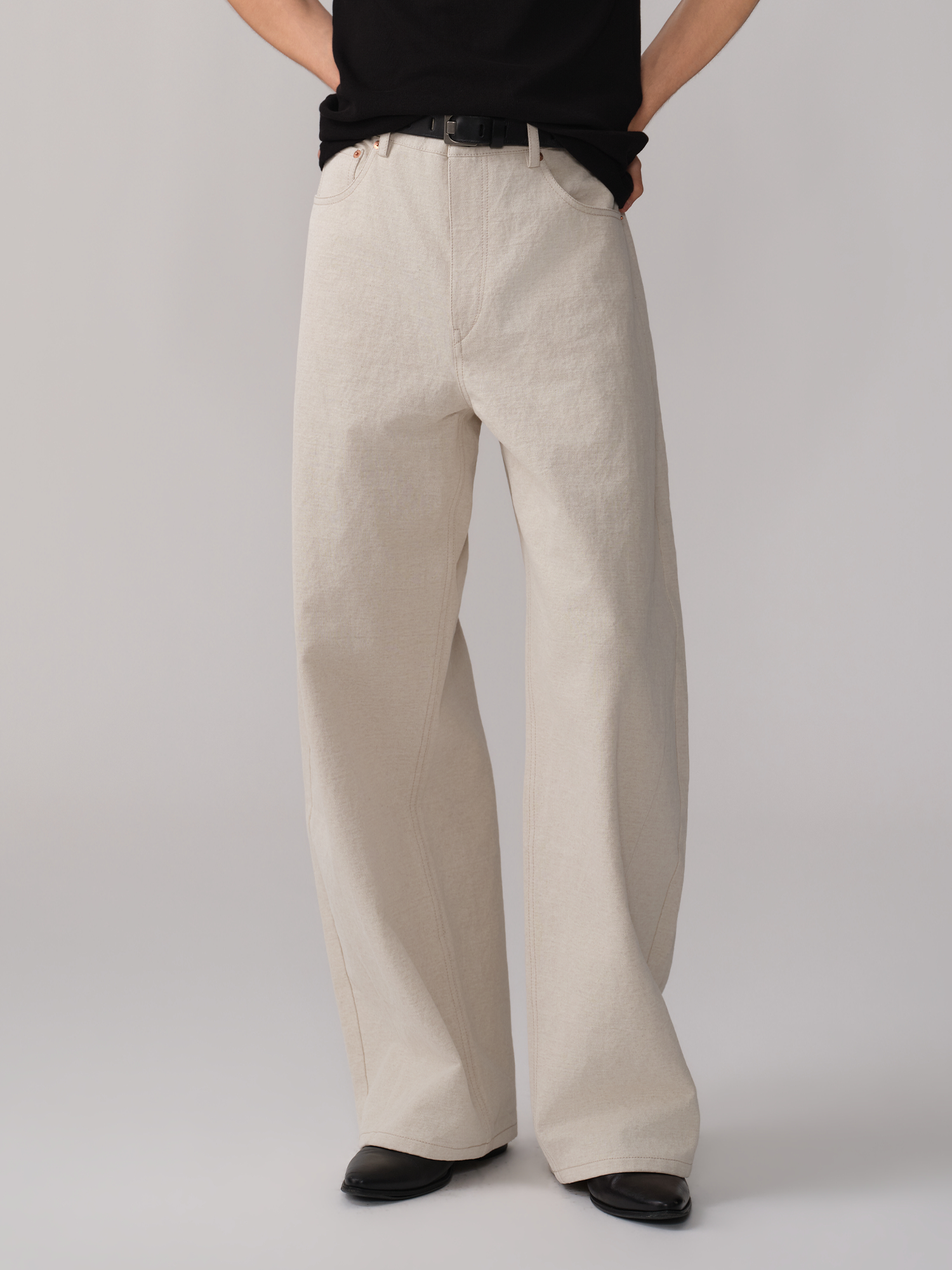 OPICLOTH Paneled Wide-Leg Pants-Jeans-XS-Free Shipping Leatheretro