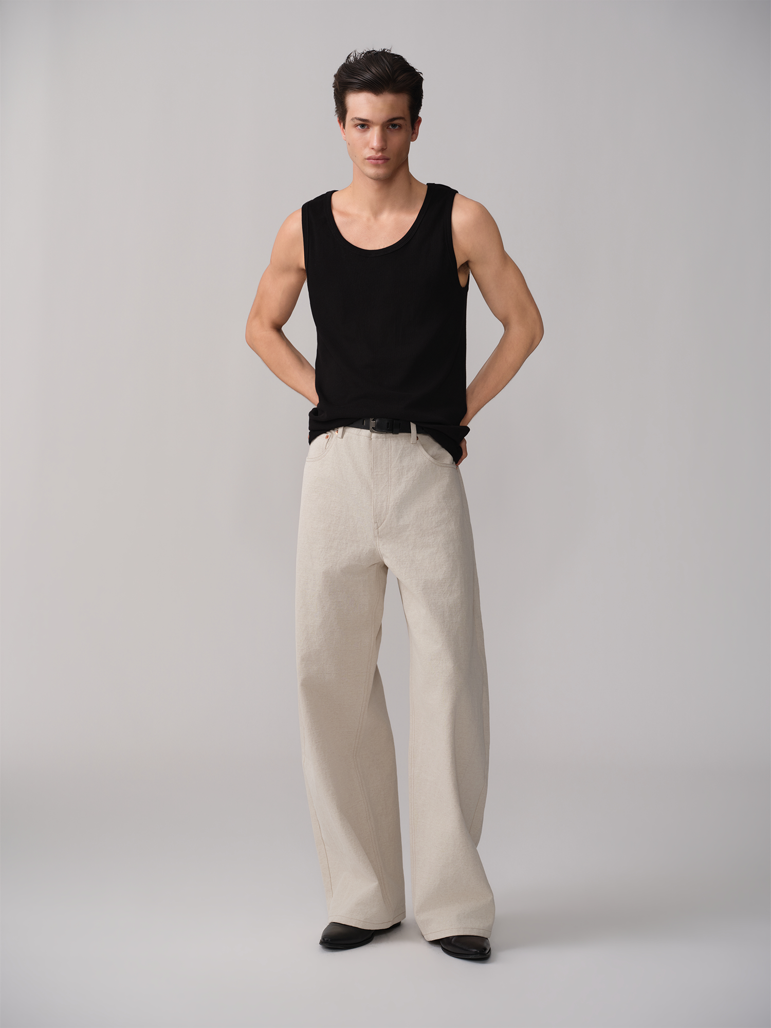 OPICLOTH Paneled Wide-Leg Pants-Jeans-XS-Free Shipping Leatheretro