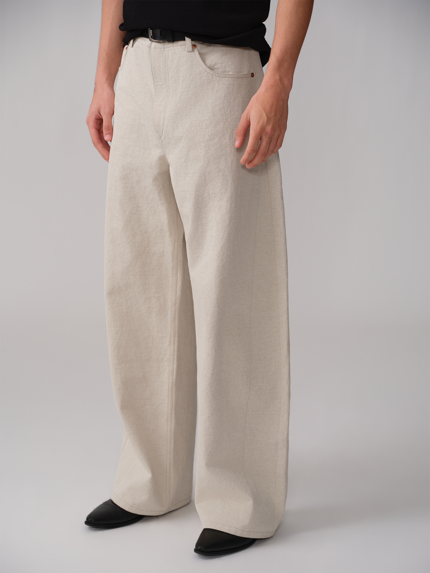 OPICLOTH Paneled Wide-Leg Pants-Jeans-XS-Free Shipping Leatheretro