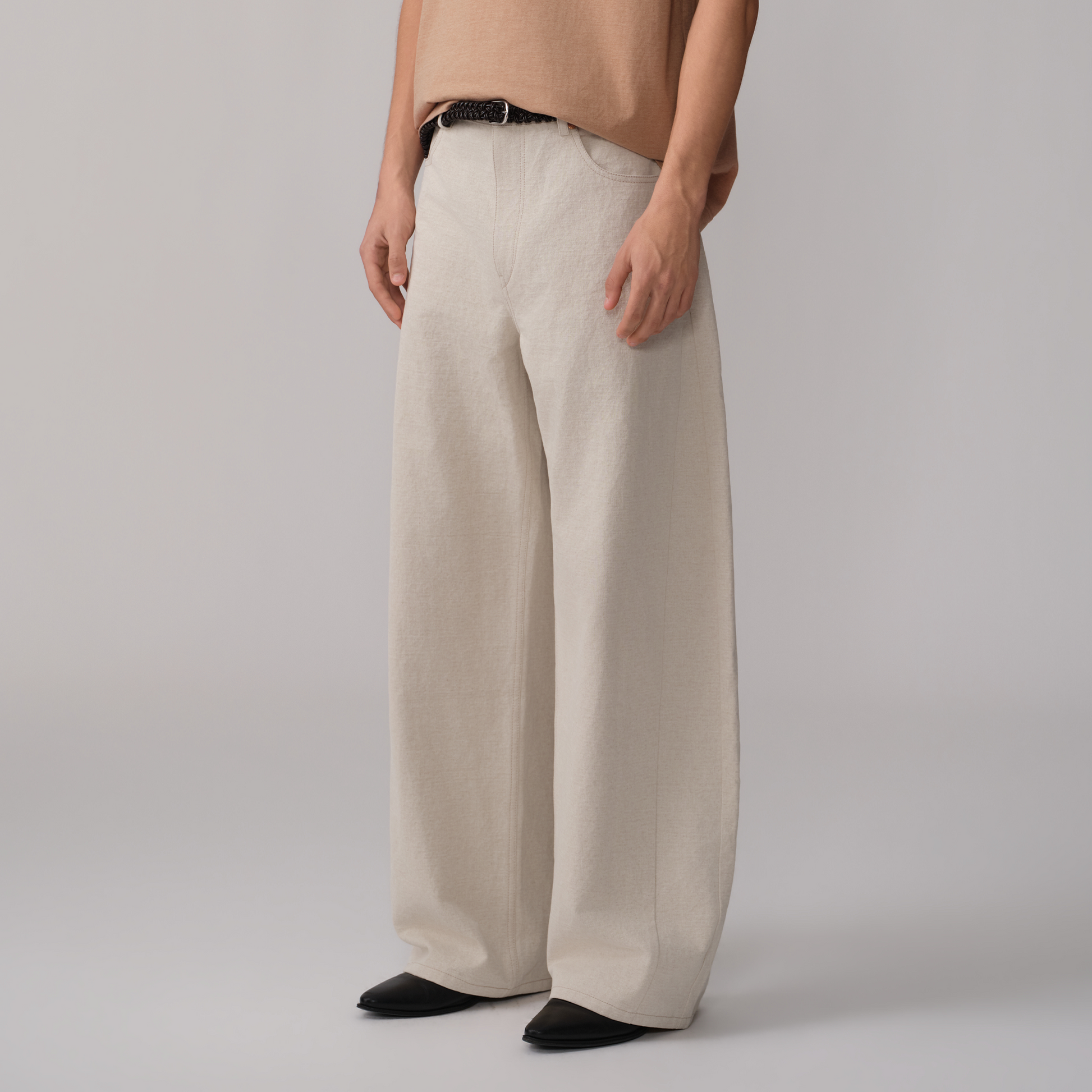 OPICLOTH Paneled Wide-Leg Pants-Jeans-XS-Free Shipping Leatheretro