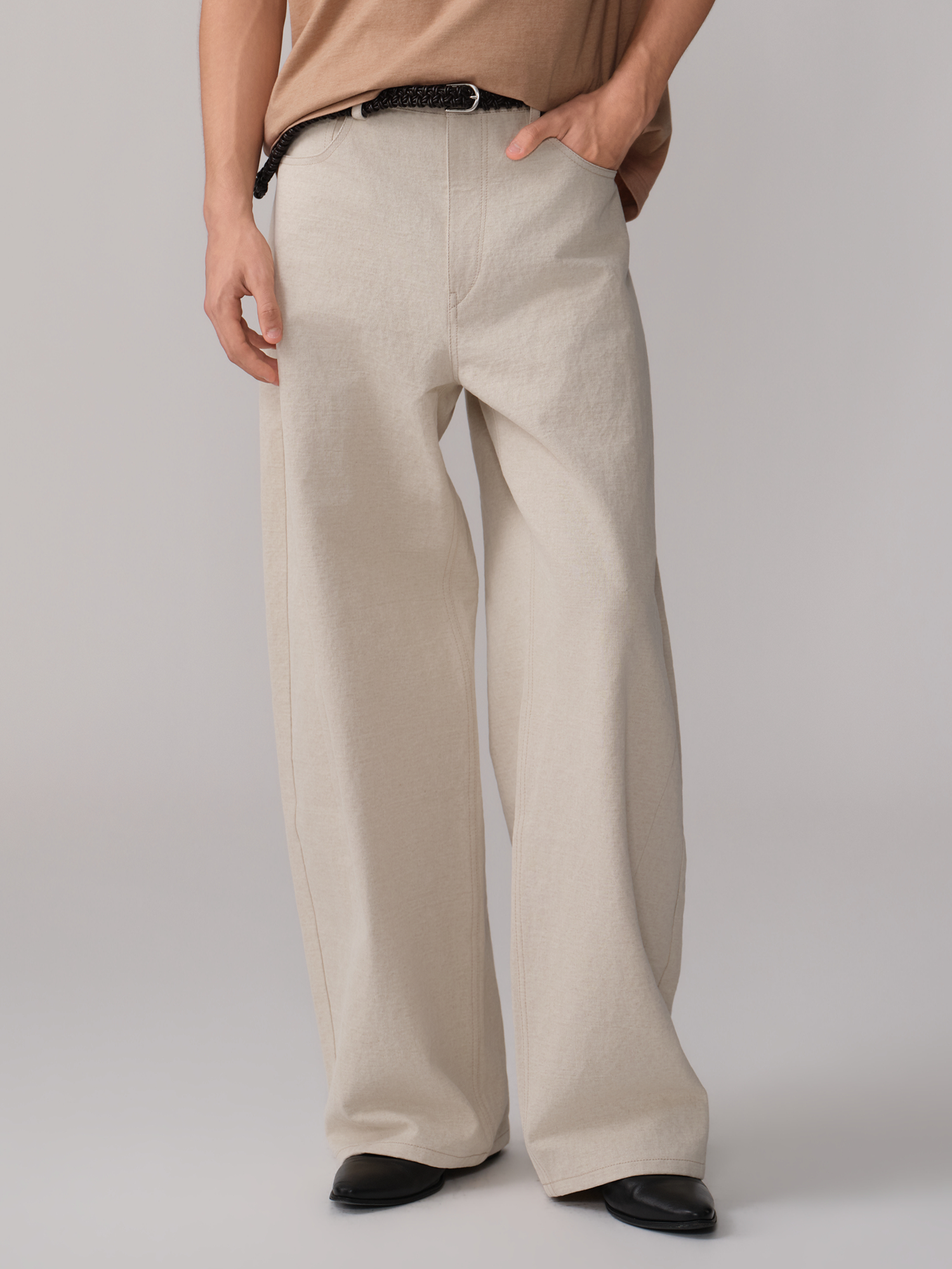 OPICLOTH Paneled Wide-Leg Pants-Jeans-XS-Free Shipping Leatheretro