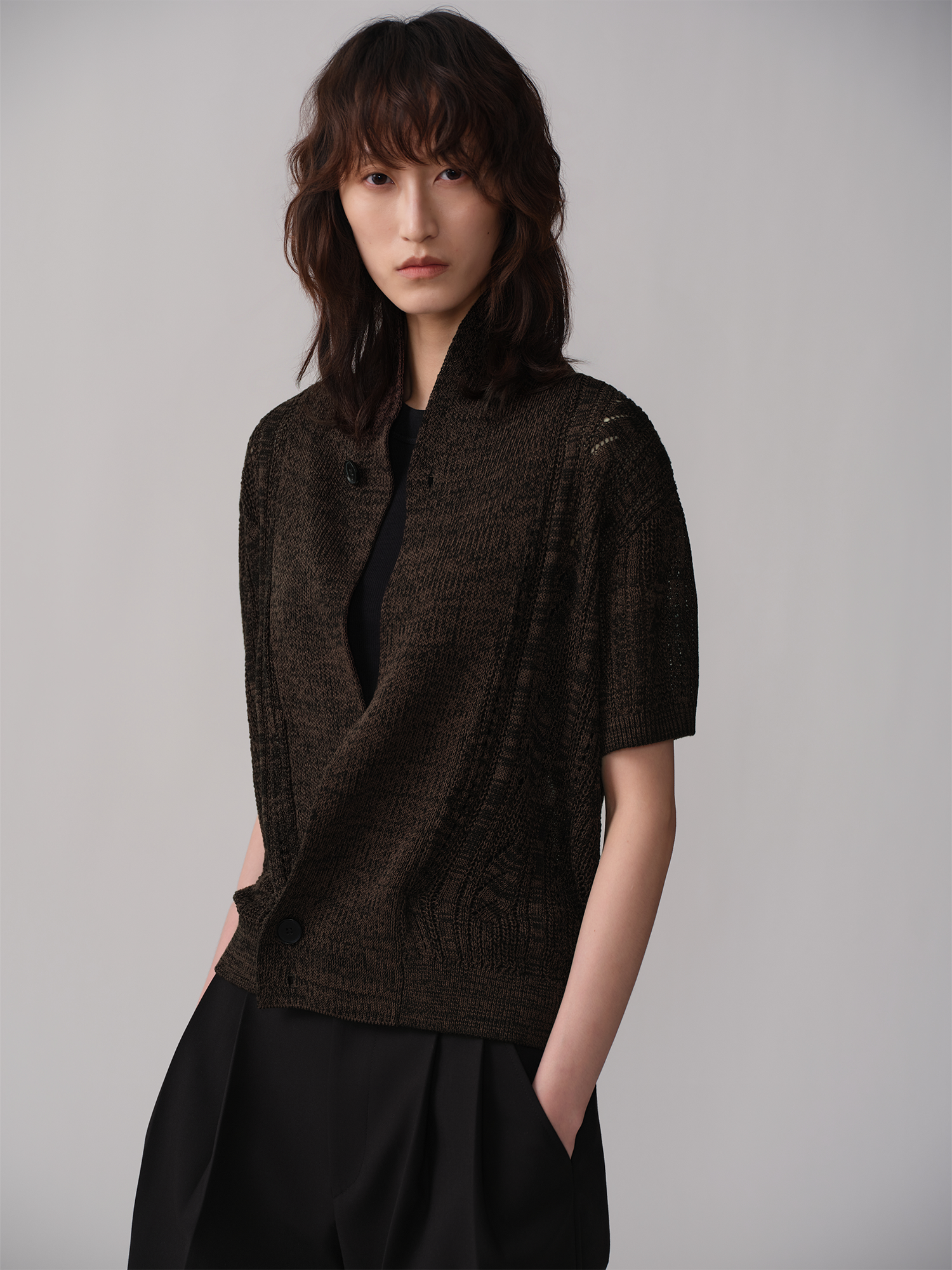 OPICLOTH Retro Shawl Collar Open-Knit Short-Sleeve Cardigan-Sweater-XS-Free Shipping Leatheretro