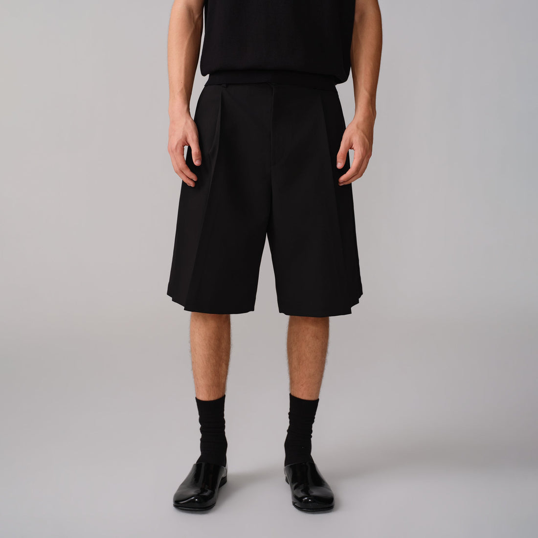 OPICLOTH Pleated Wide-Leg Suit Shorts-Shorts-XS / 28"-Free Shipping Leatheretro
