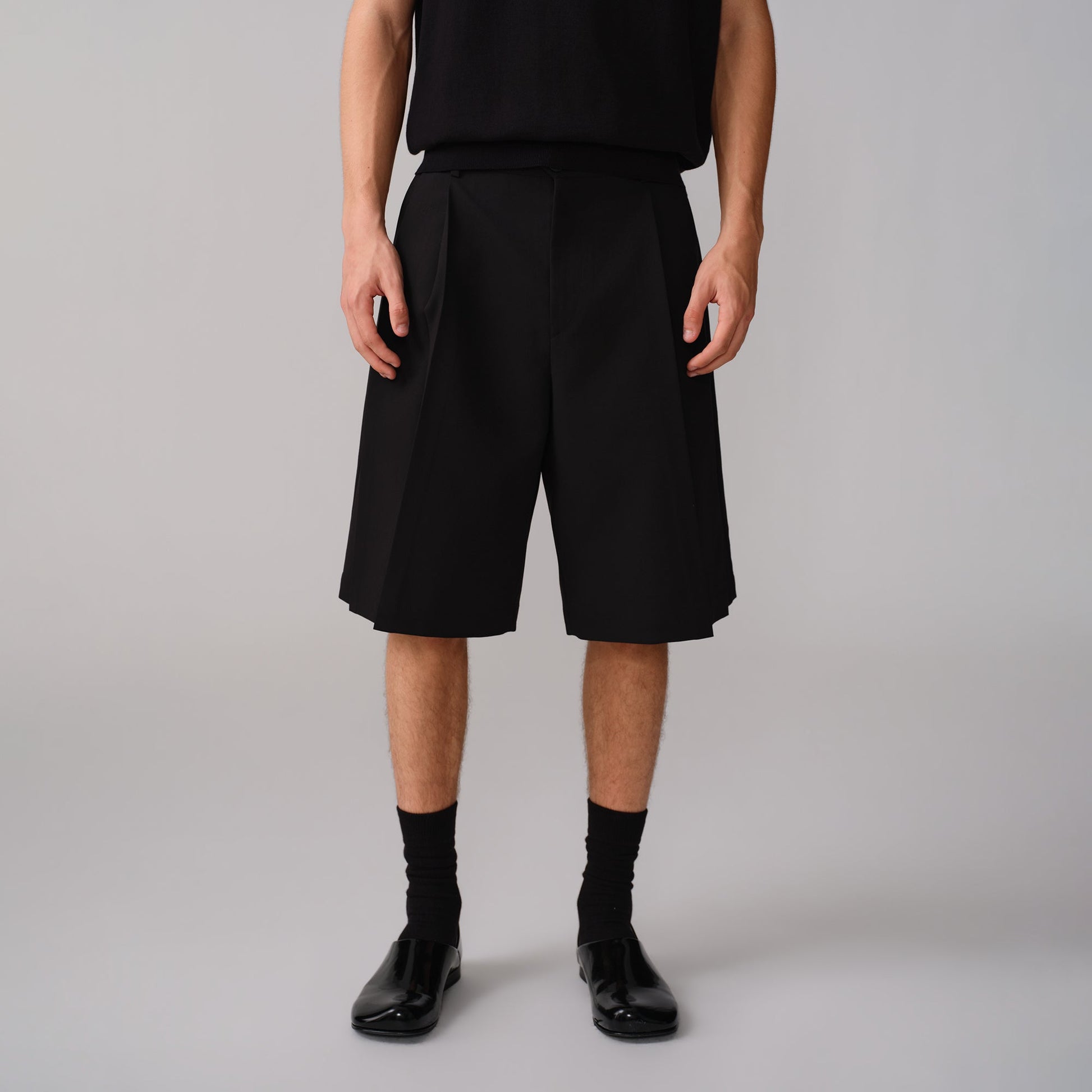 OPICLOTH Pleated Wide-Leg Suit Shorts-Shorts-XS / 28"-Free Shipping Leatheretro