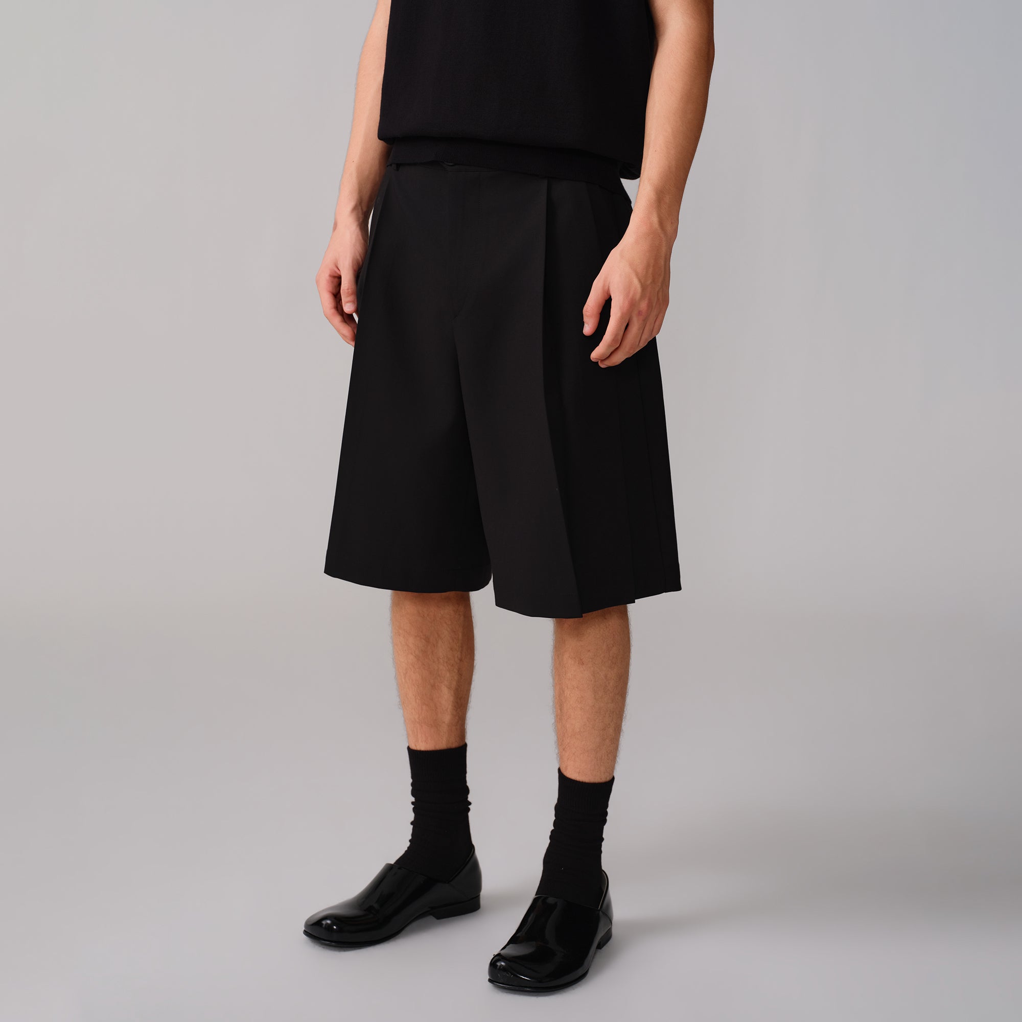 OPICLOTH Pleated Wide-Leg Suit Shorts-Shorts-XS / 28"-Free Shipping Leatheretro
