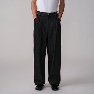 OPICLOTH Pinstripe Pleated Tapered Jeans-Jeans-XS / 28"-Free Shipping Leatheretro