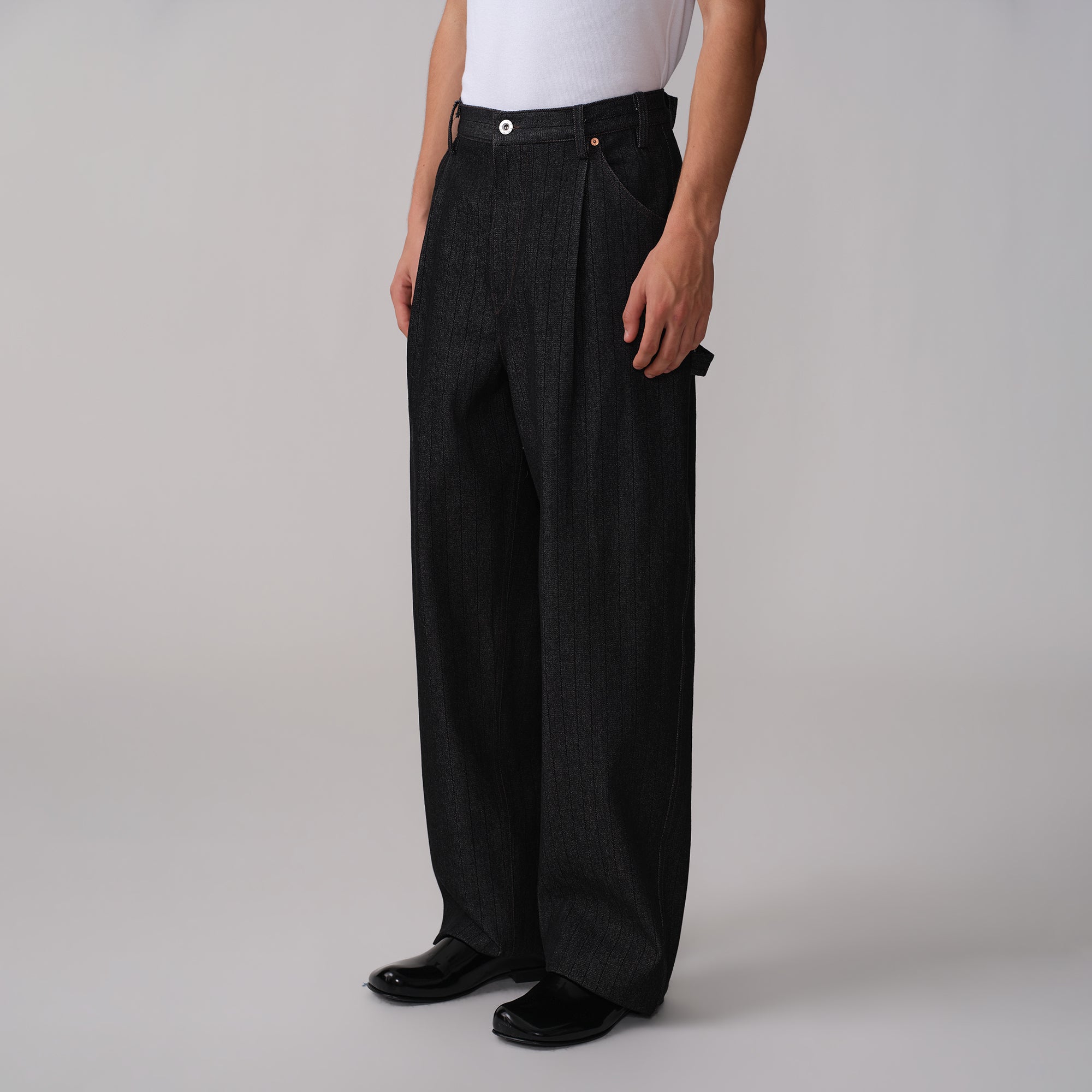 OPICLOTH Pinstripe Pleated Tapered Jeans-Jeans-XS / 28"-Free Shipping Leatheretro