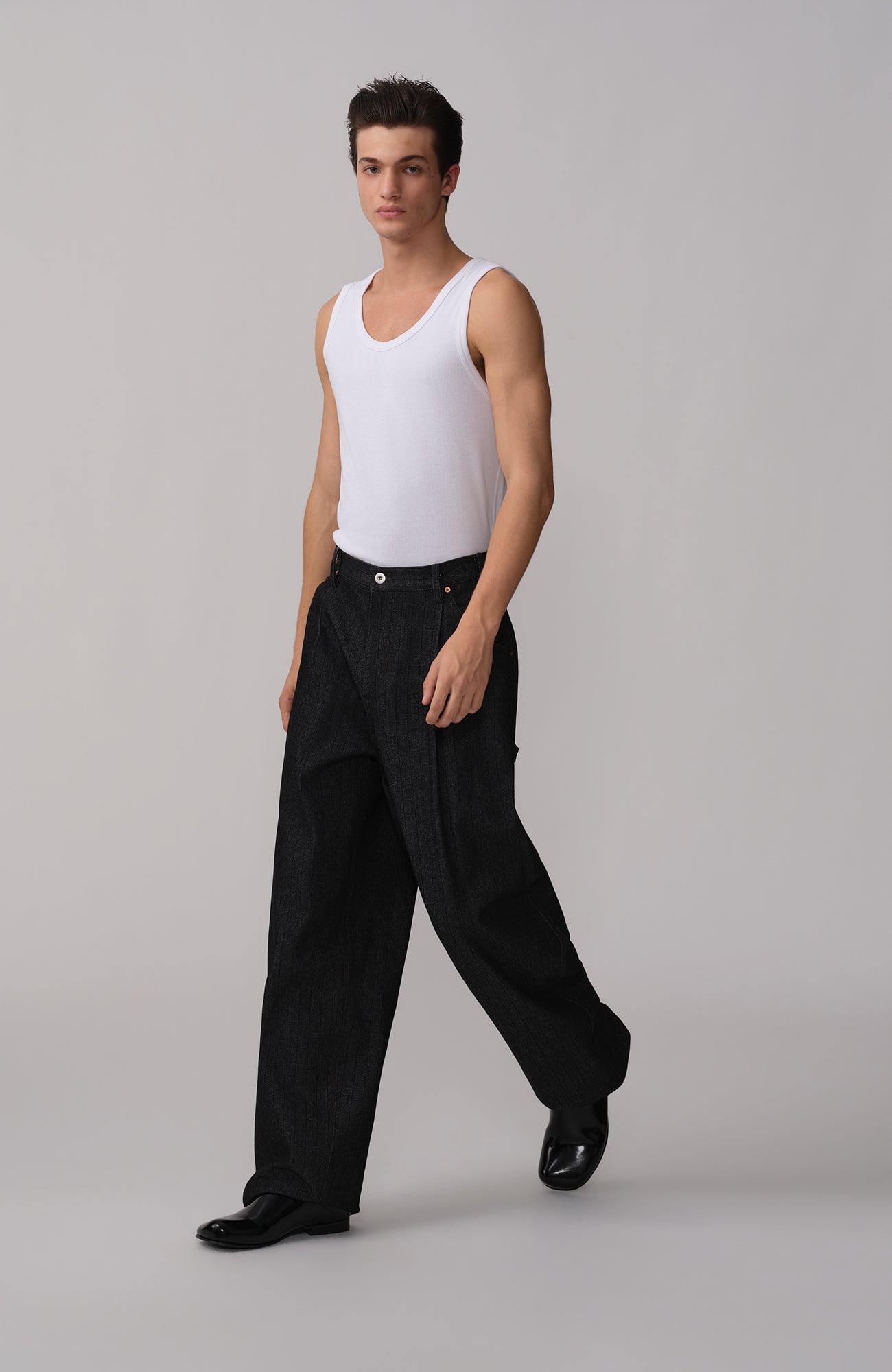 OPICLOTH Pinstripe Pleated Tapered Jeans-Jeans-XS / 28"-Free Shipping Leatheretro