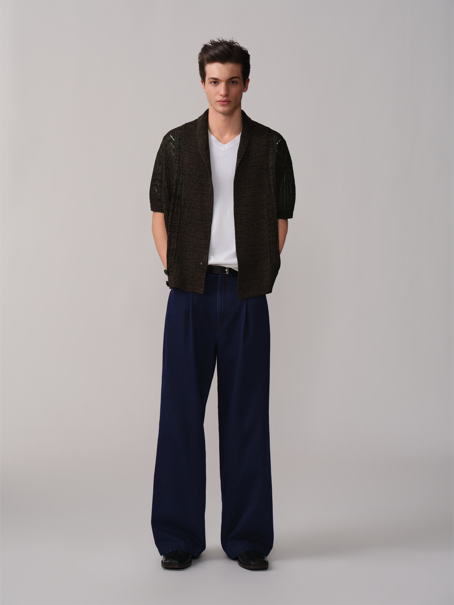 OPICLOTH Retro Shawl Collar Open-Knit Short-Sleeve Cardigan-Sweater-XS-Free Shipping Leatheretro