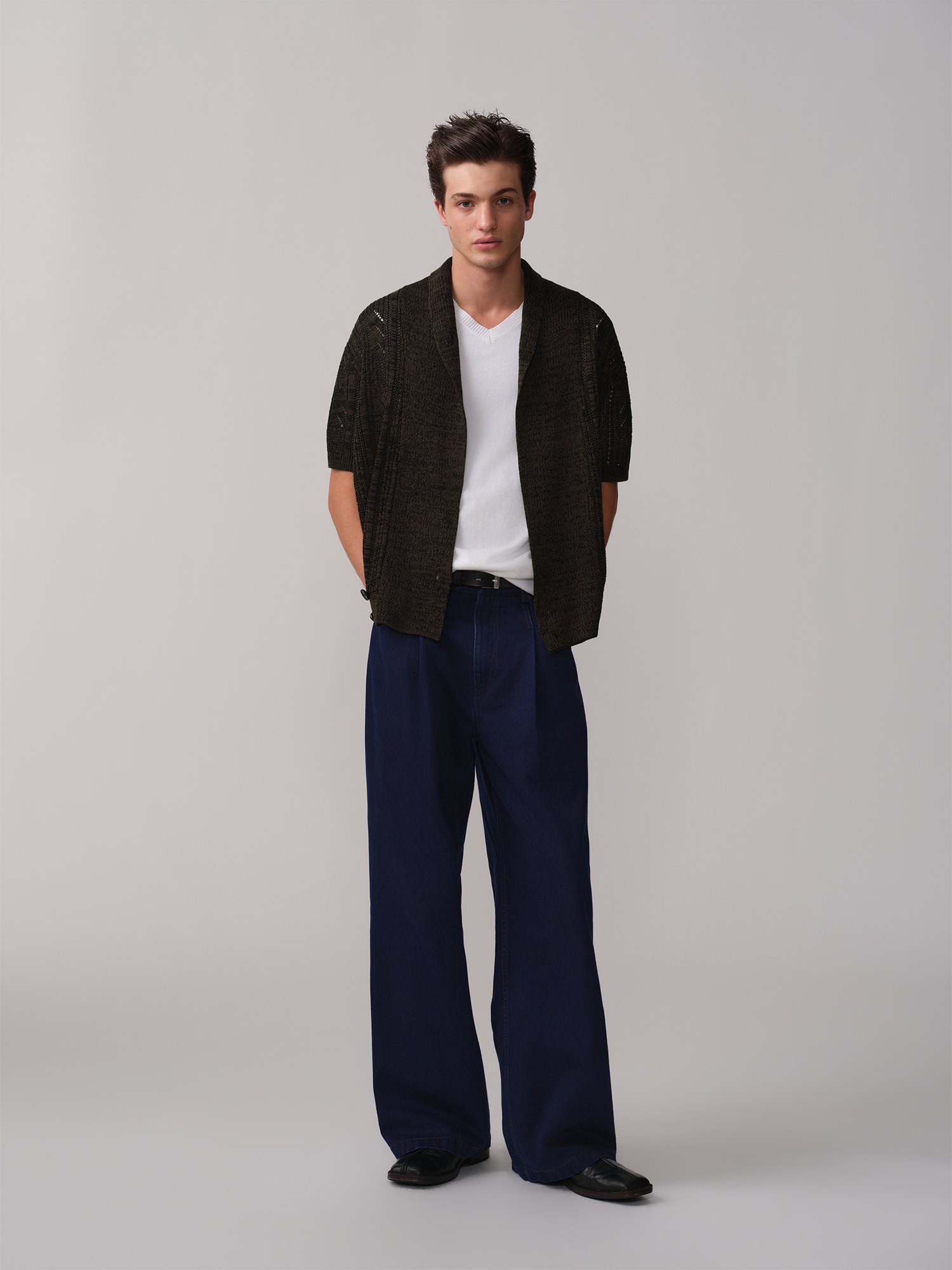 OPICLOTH Retro Shawl Collar Open-Knit Short-Sleeve Cardigan-Sweater-XS-Free Shipping Leatheretro